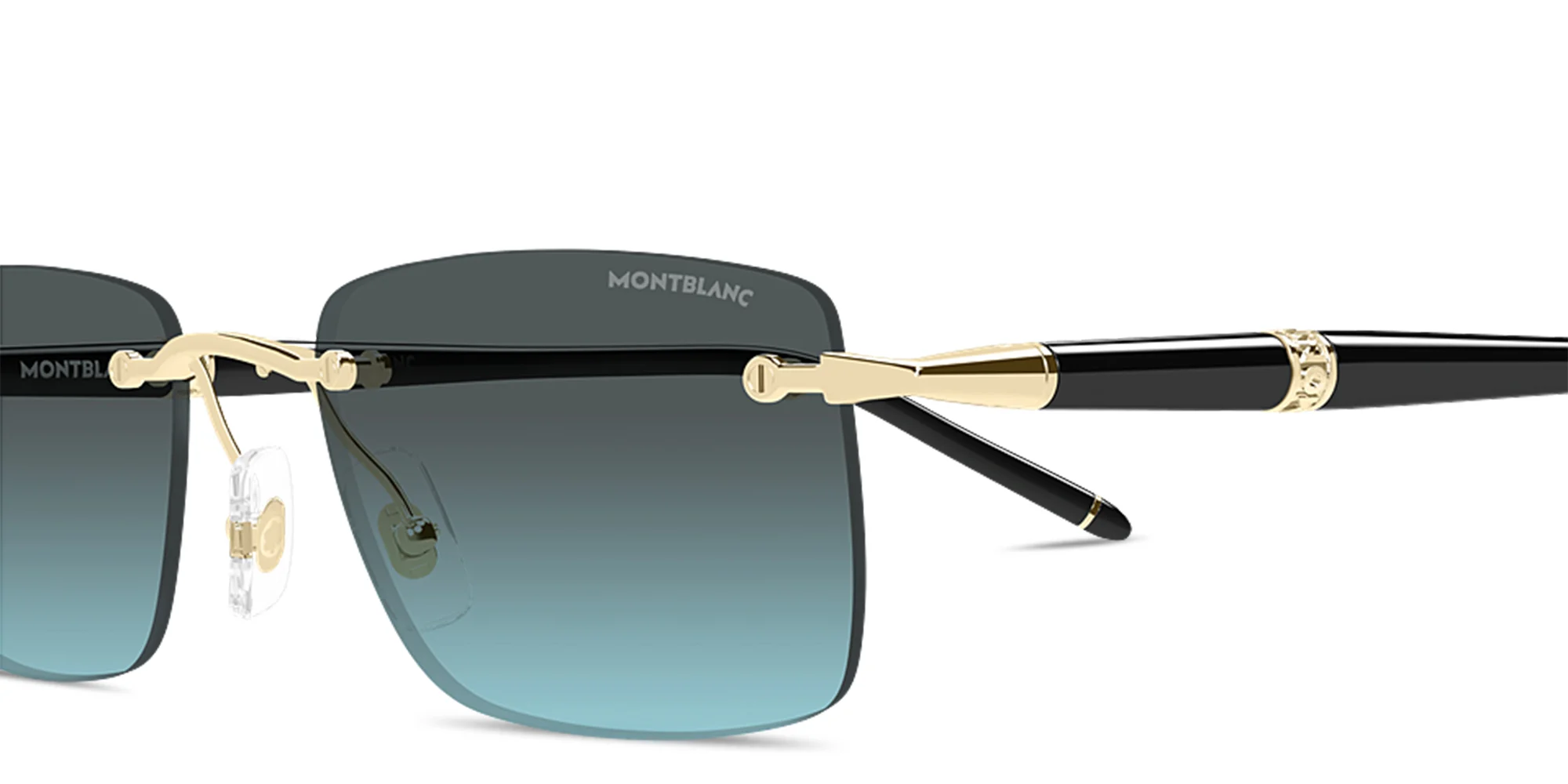 Shop MONTBLANC Meisterstück Rimless Rectangle Sunglasses in Polished Gold online.