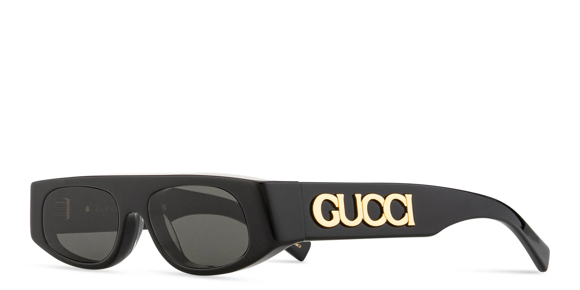 Shop GUCCI Logo Signature Irregular Sunglasses in Black online.