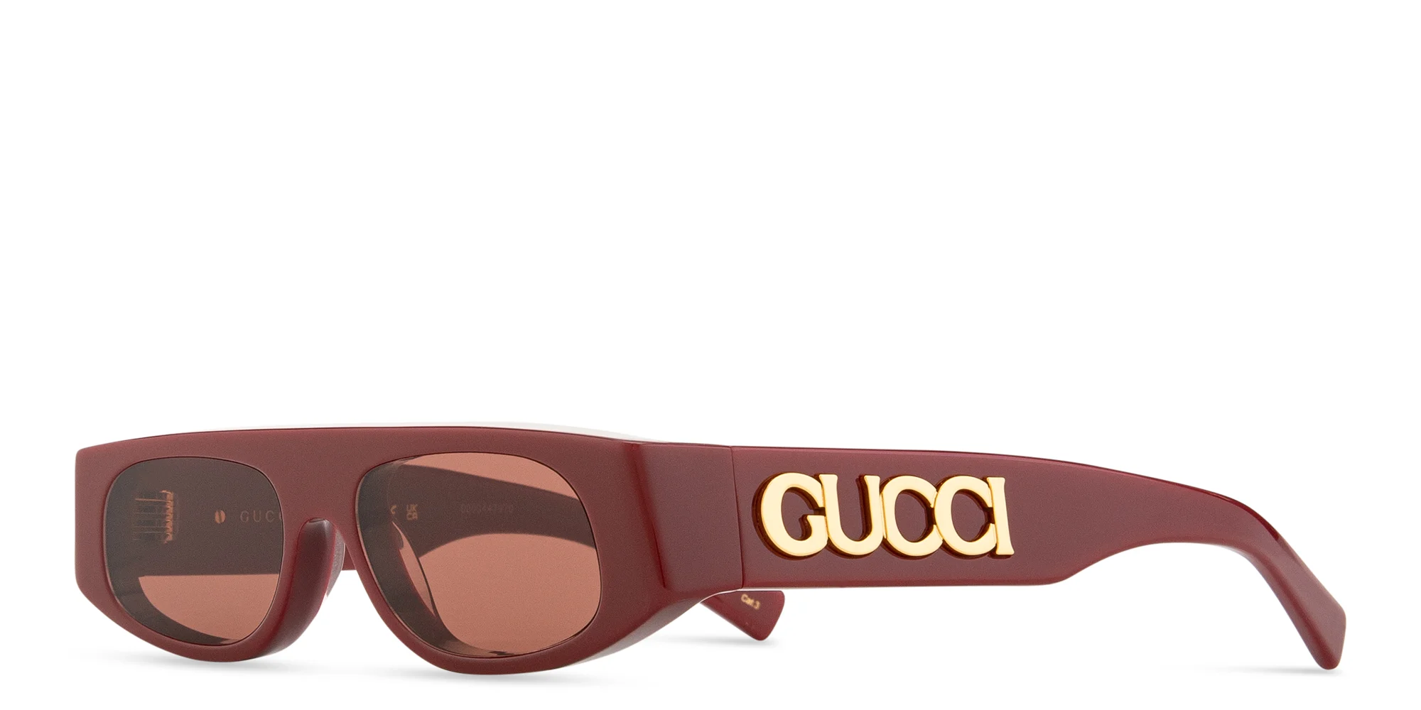 Shop GUCCI Logo Signature Irregular Sunglasses in Burgundy online.