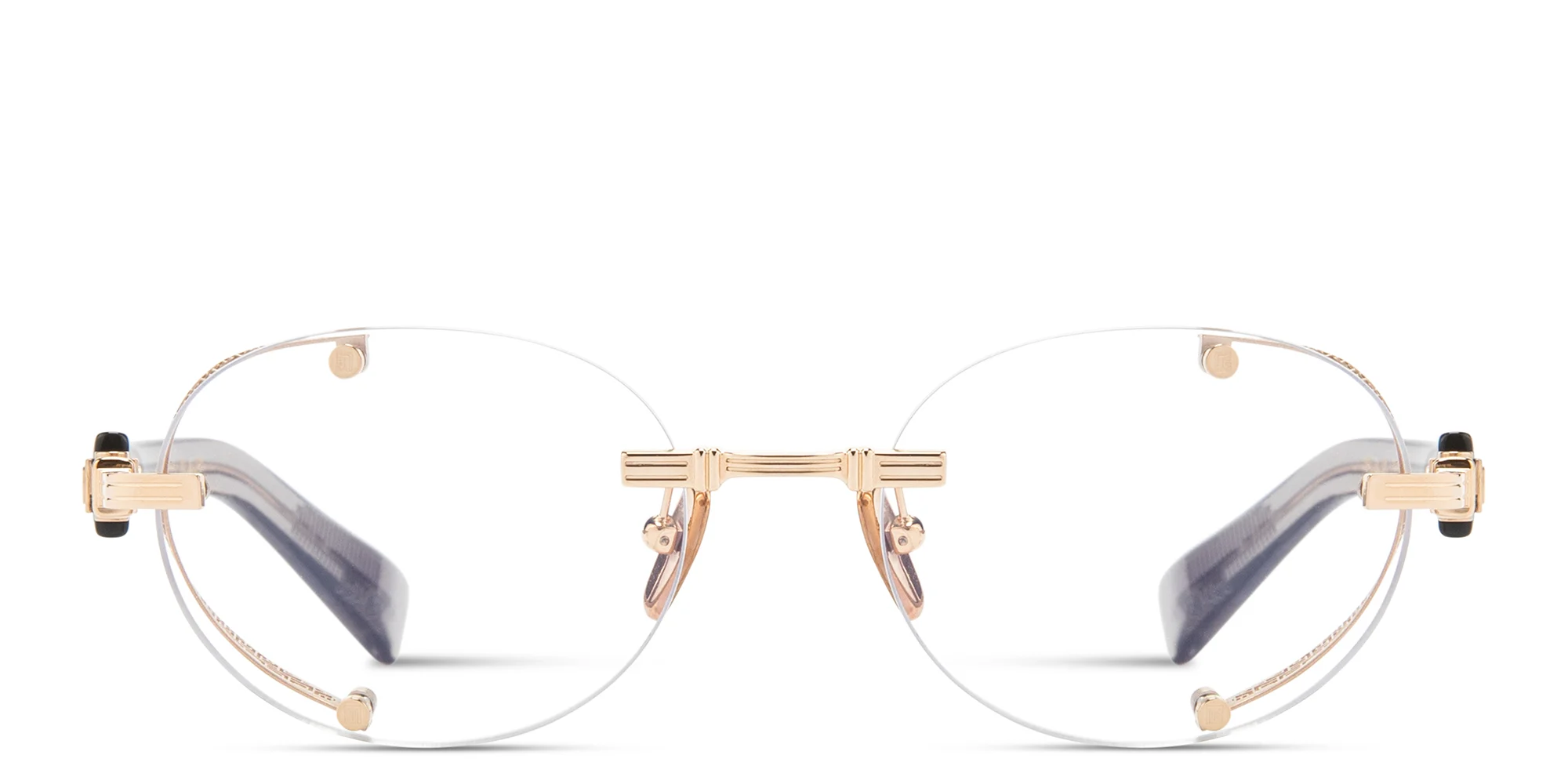 Shop BALMAIN Monsieur Unisex Rimless Round Eyeglasses in Gold online.