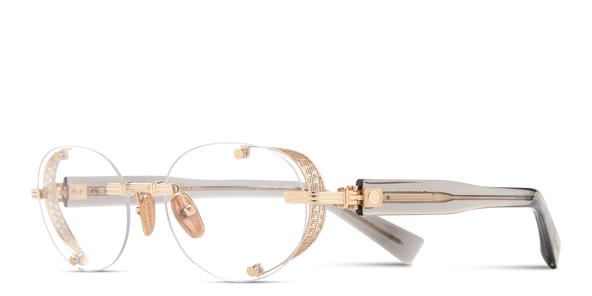 Shop BALMAIN Monsieur Unisex Rimless Round Eyeglasses in Gold online.