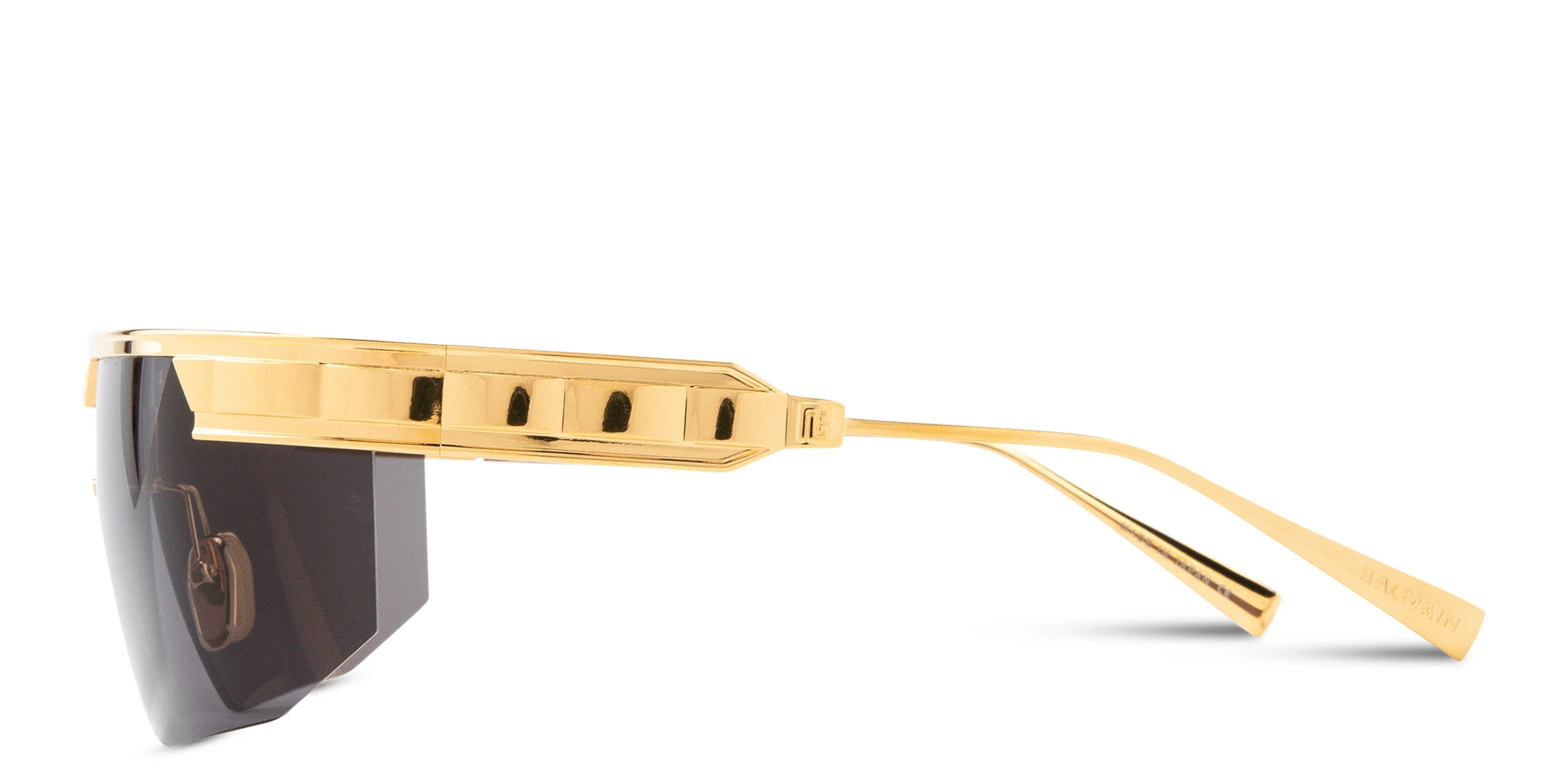 Shop BALMAIN Major Unisex Half-Rim Wide Mask Sunglasses in Gold online.