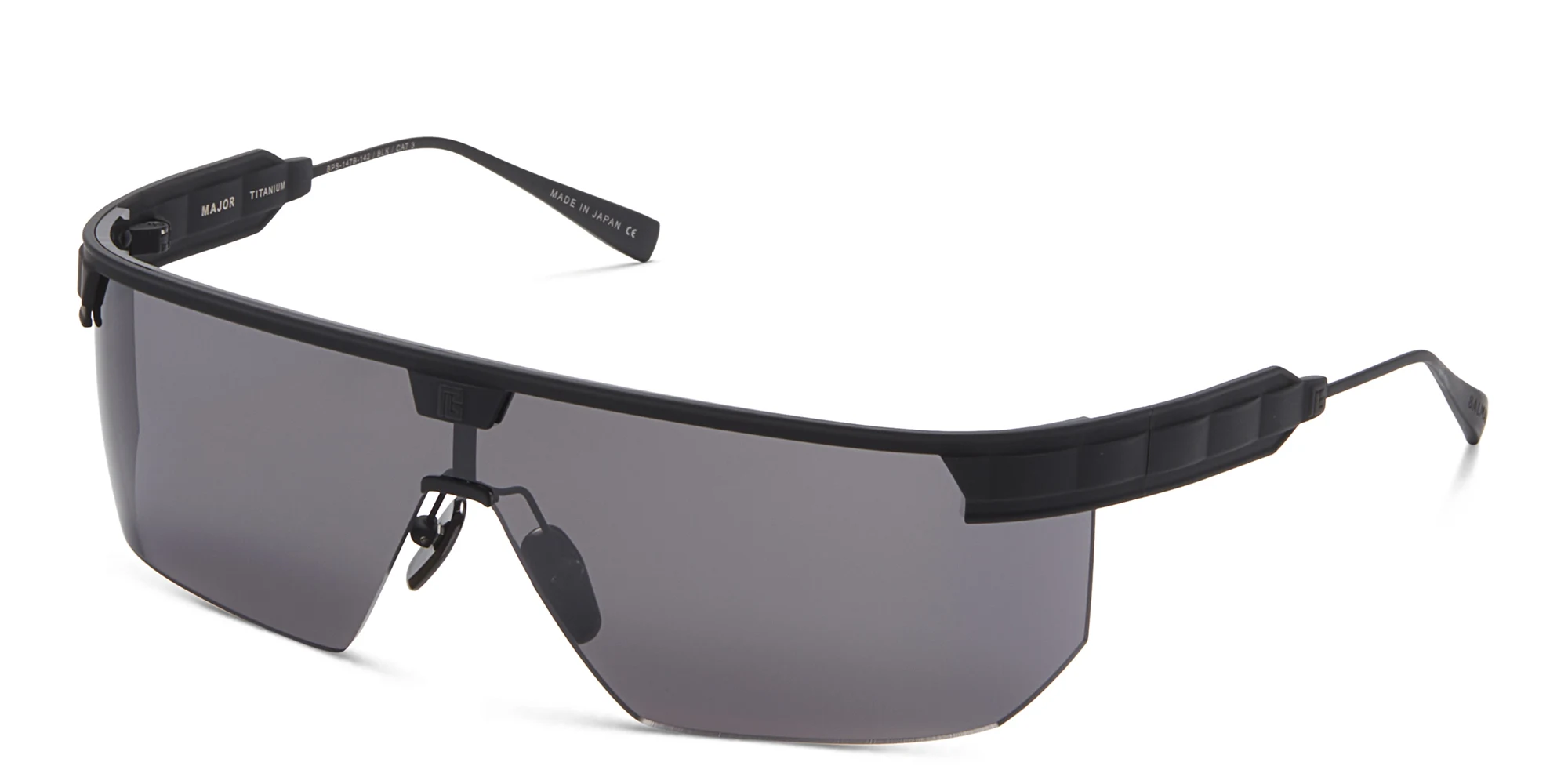 Shop BALMAIN Major Unisex Half-Rim Wide Mask Sunglasses in Black online.