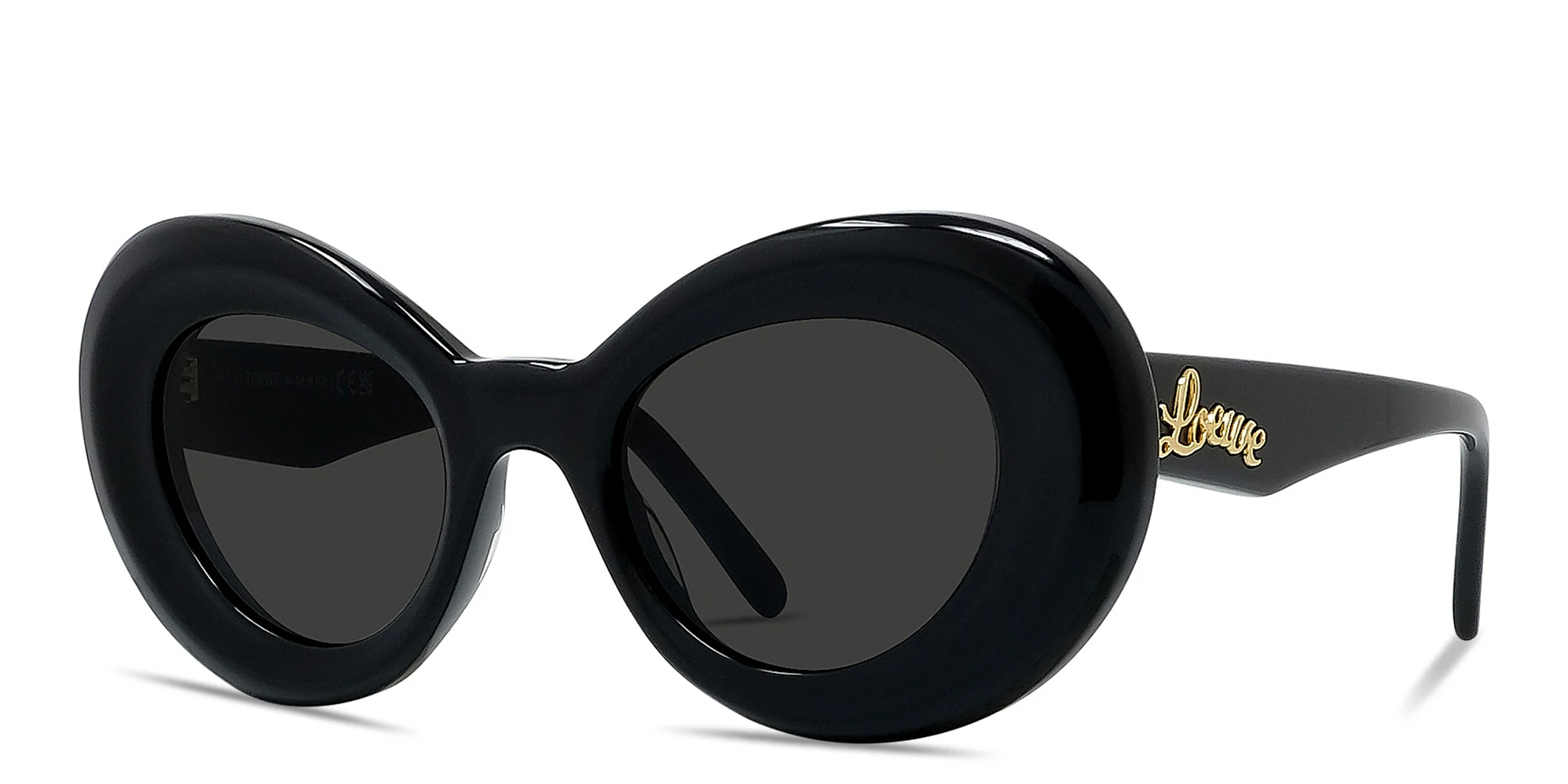 Shop LOEWE Curvy Black Butterfly Sunglasses in Solid Black online.