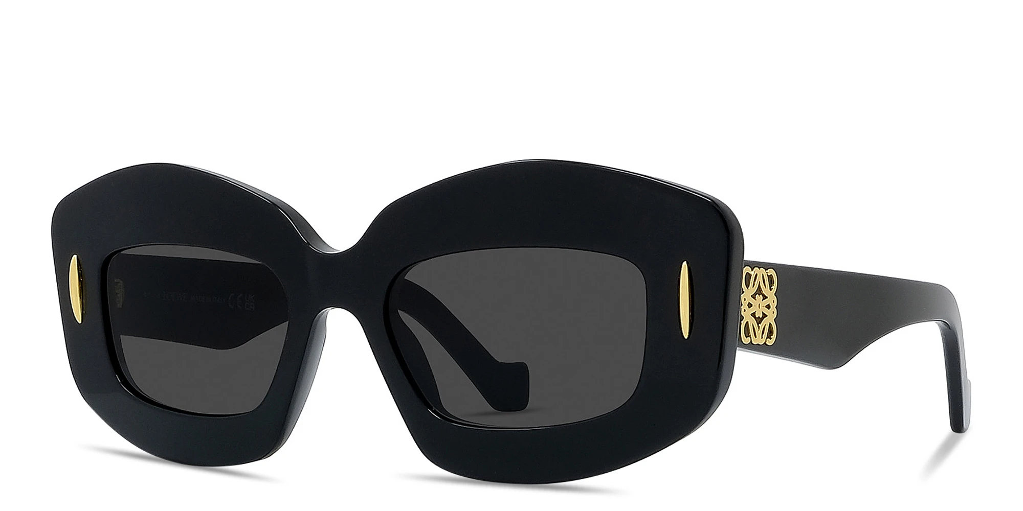 Shop LOEWE Anagram Black Rectangular Sunglasses in Solid Black online.