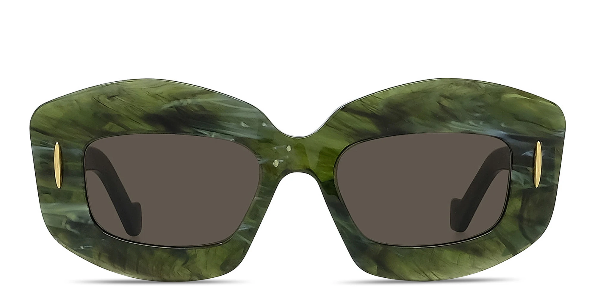 Shop LOEWE Anagram Green Rectangular Sunglasses in Green Marble online.