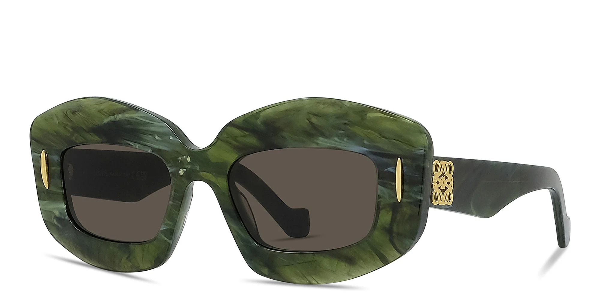 Shop LOEWE Anagram Green Rectangular Sunglasses in Green Marble online.