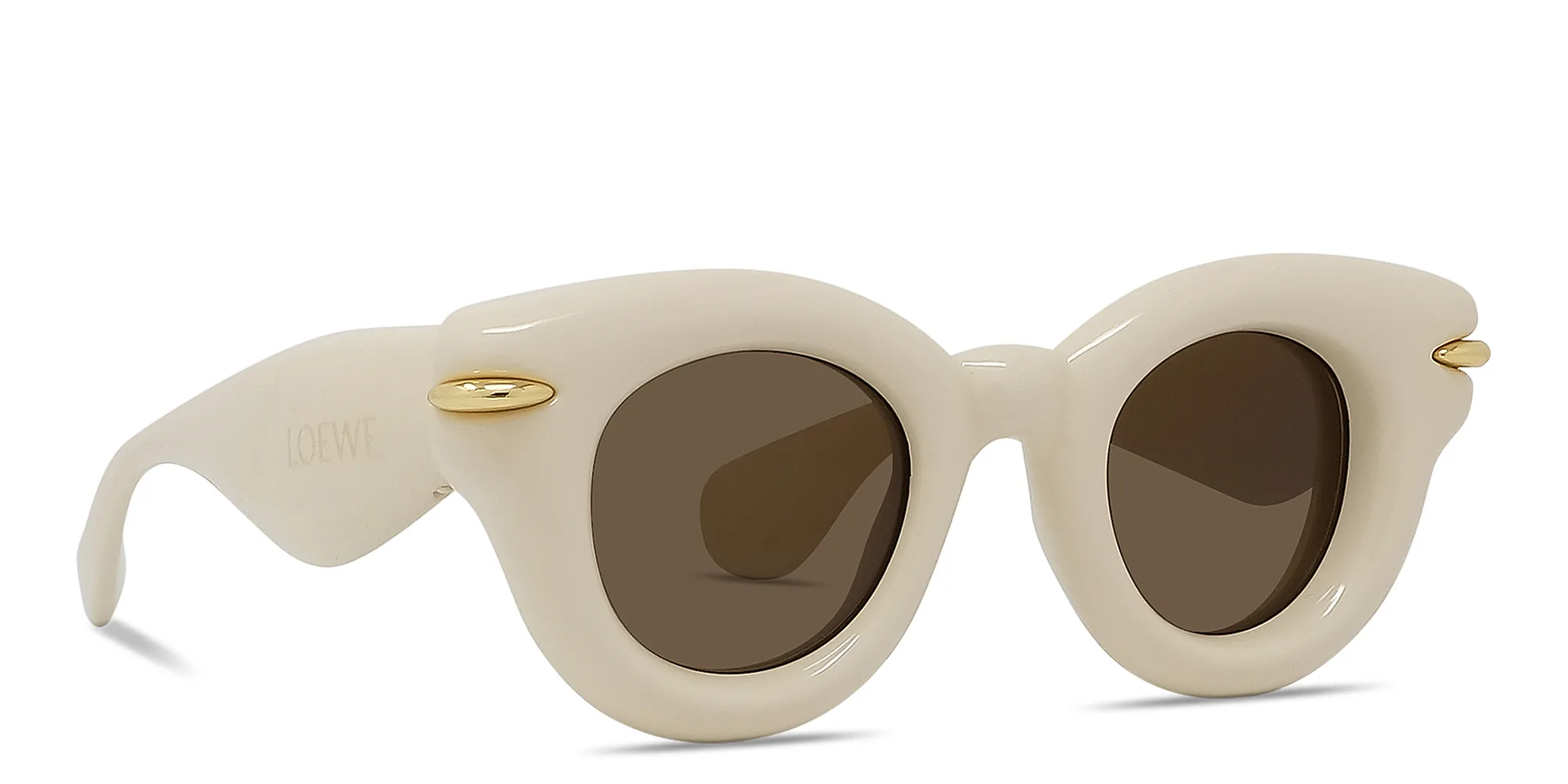 Shop LOEWE Signature Brown Pantos Sunglasses in Solid Cream online.