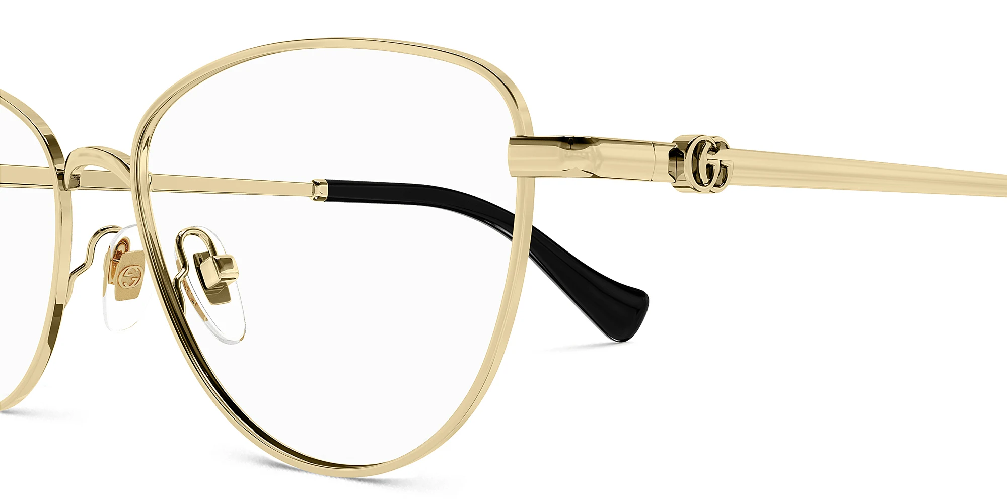 Shop GUCCI Mini Running Wide Cat-Eye Eyeglasses in Gold online.