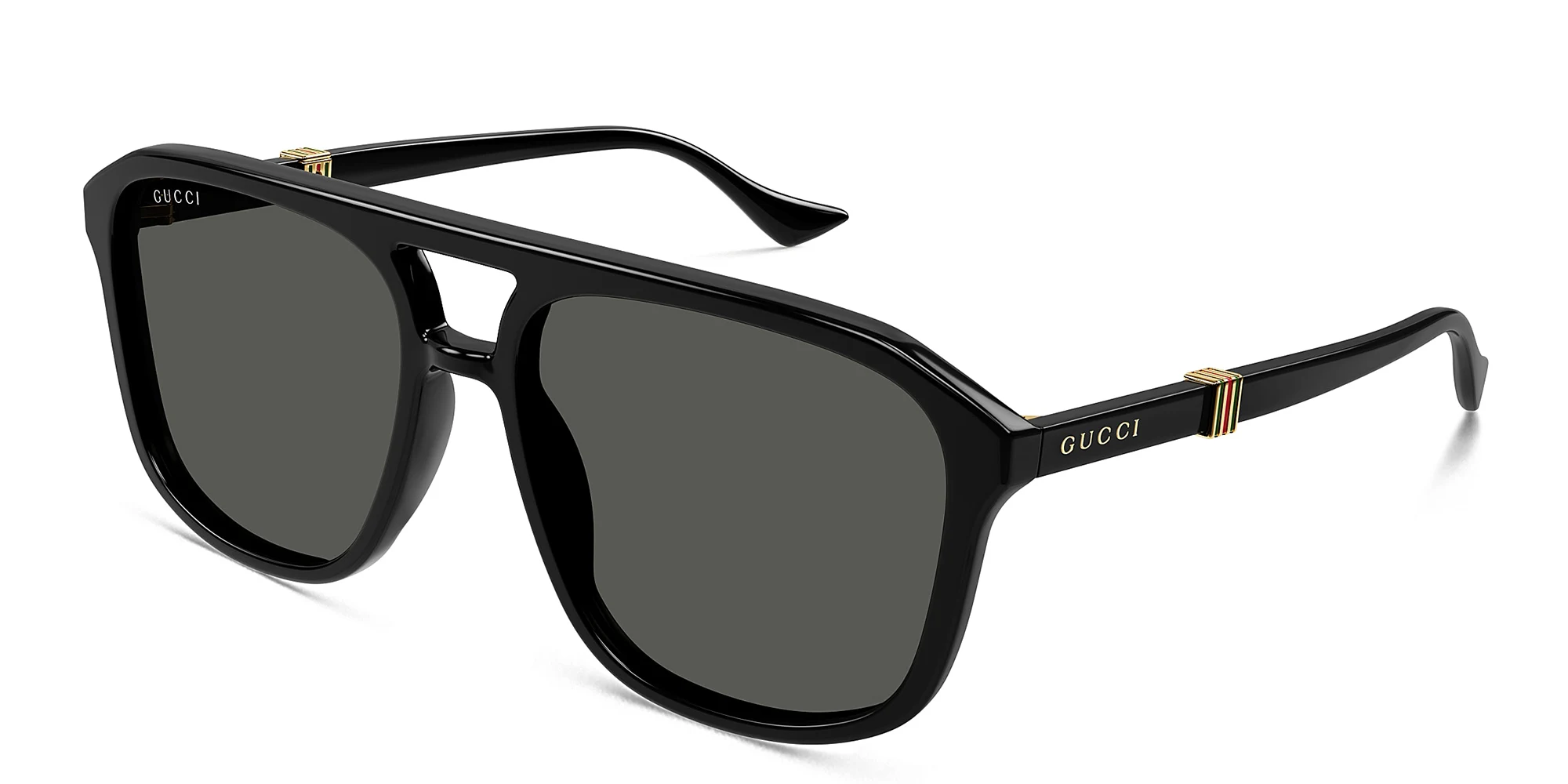Shop GUCCI Running Web Aviator Sunglasses in Black online.