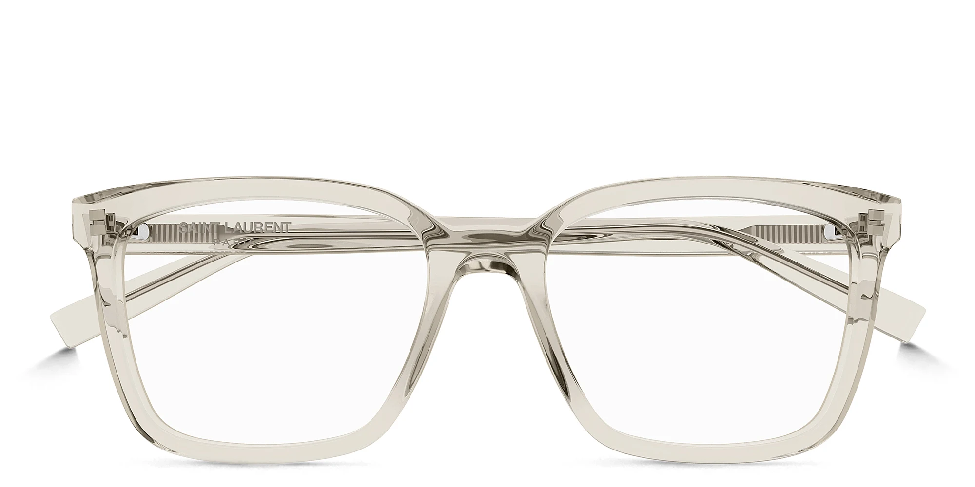 Shop SAINT LAURENT New Essential Wide Rectangle Eyeglasses in Beige online.