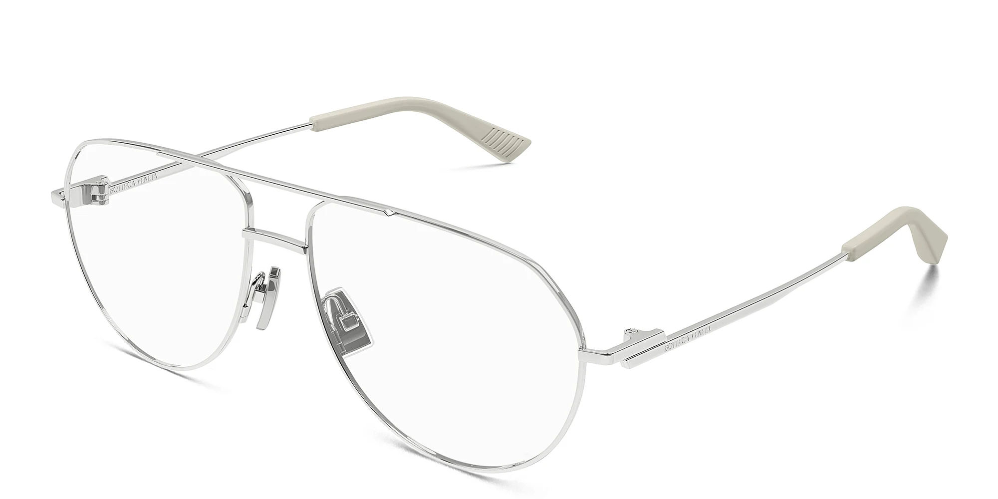 Shop BOTTEGA VENETA Split Unisex Wide Aviator Eyeglasses in Silver online.