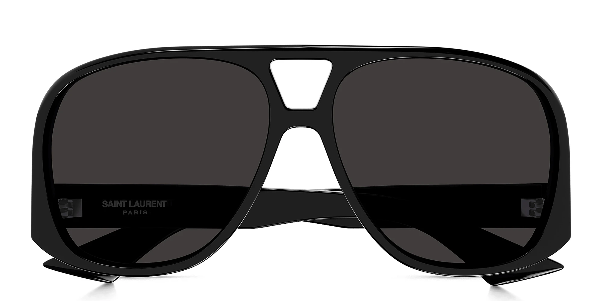 Shop SAINT LAURENT Fashion Show Inspired Solace Aviator Sunglasses in Black online.