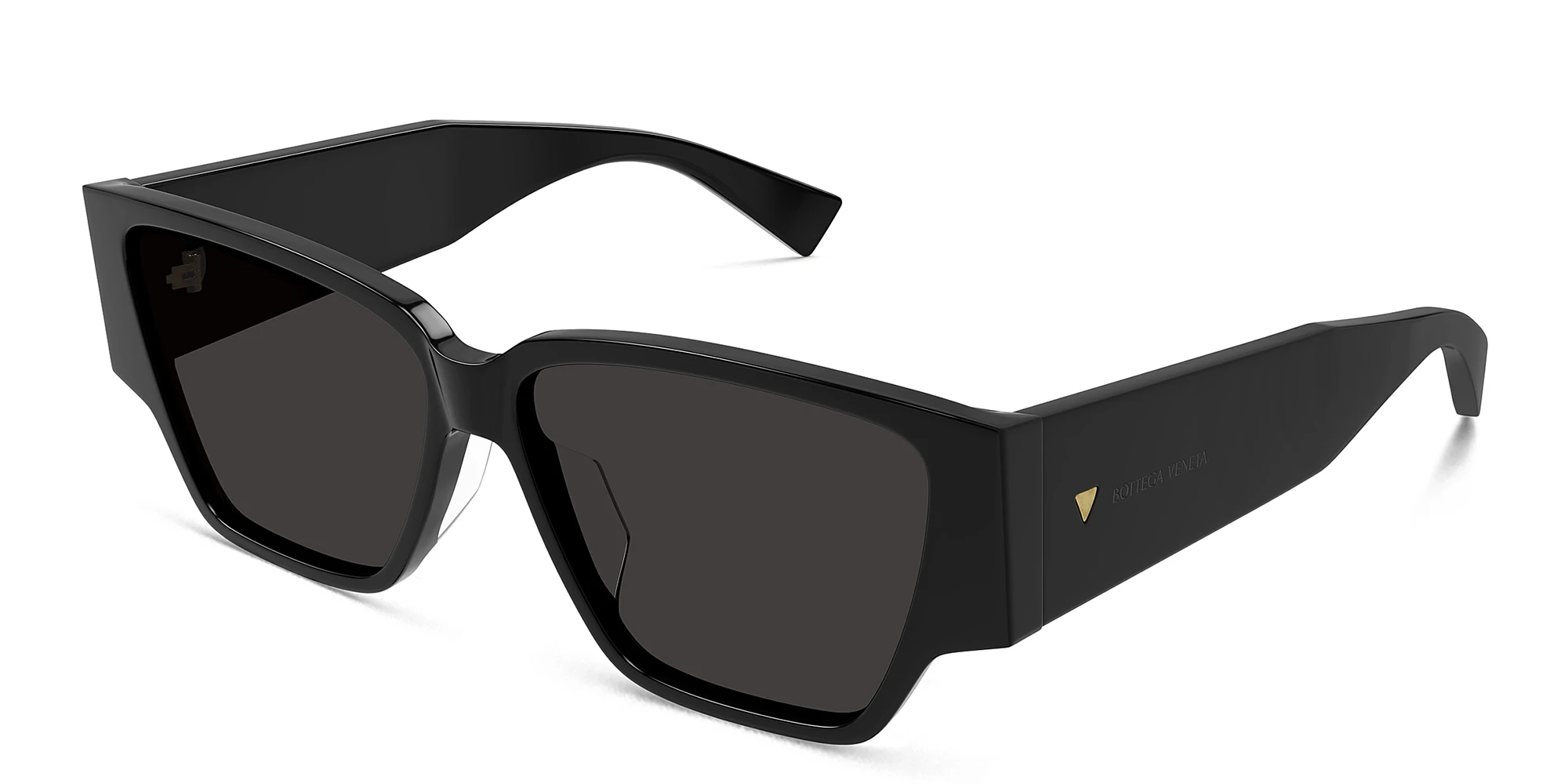 Shop BOTTEGA VENETA Bold Triangle Stud Rectangle Sunglasses in Black online.