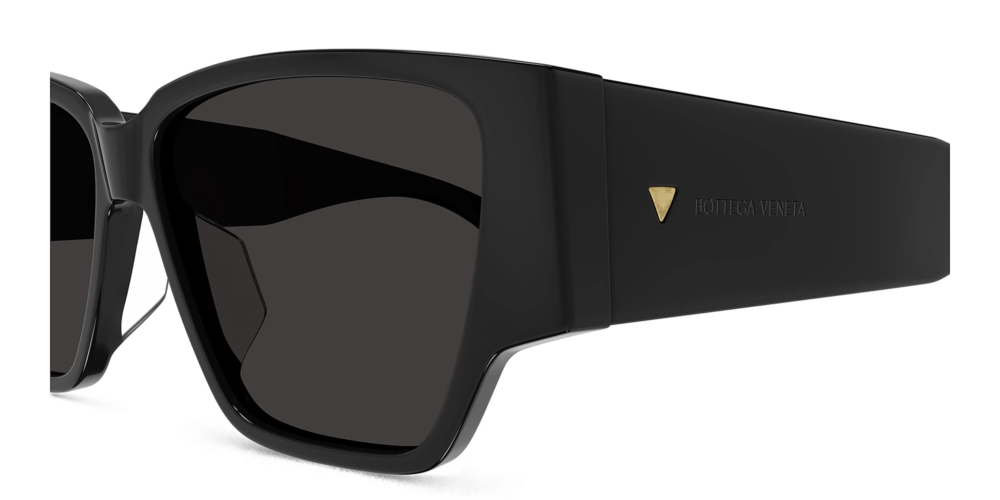 Shop BOTTEGA VENETA Bold Triangle Stud Rectangle Sunglasses in Black online.