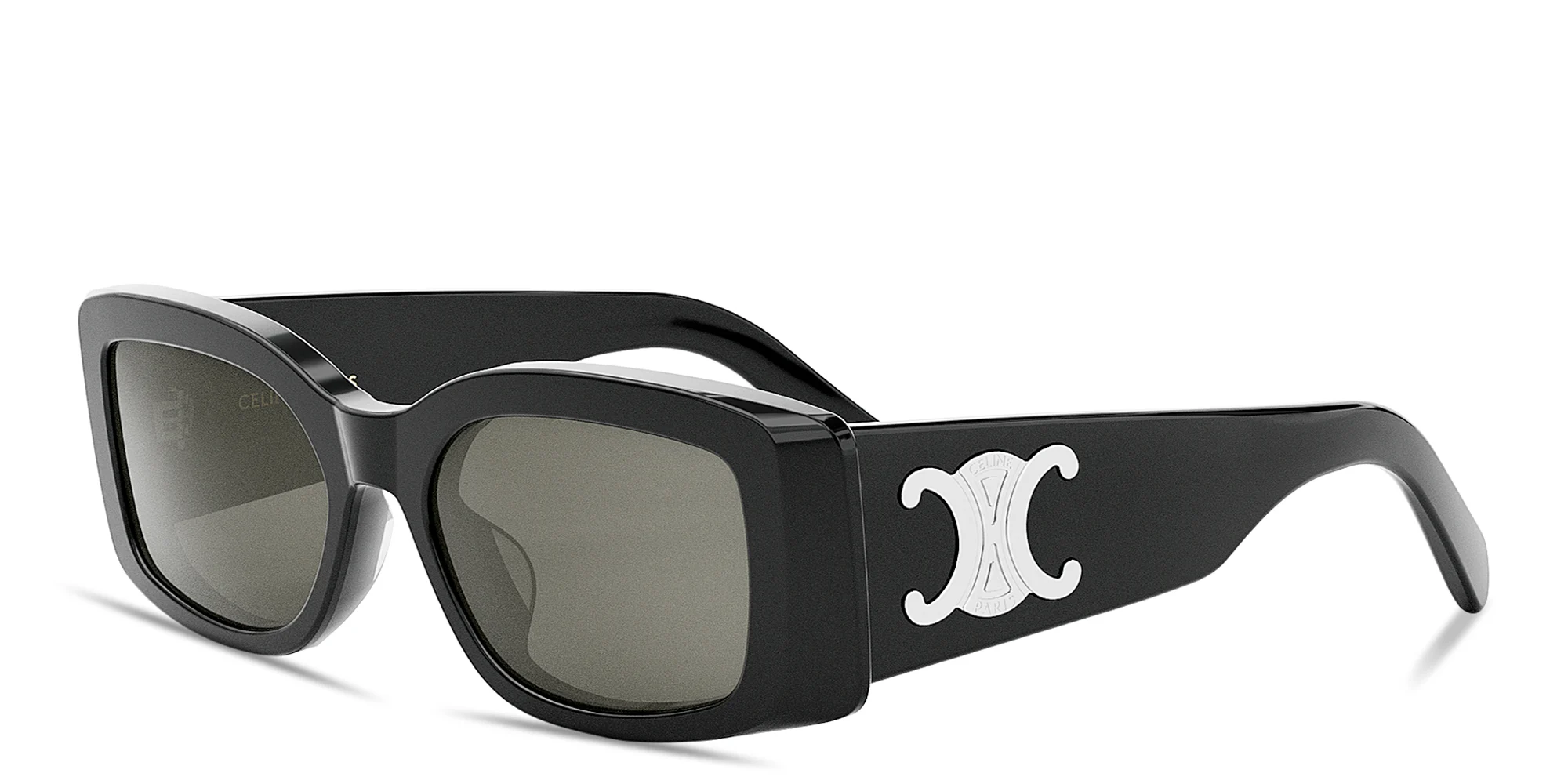 Shop CELINE Maxi Triomphe Rectangular Sunglasses in Black online.