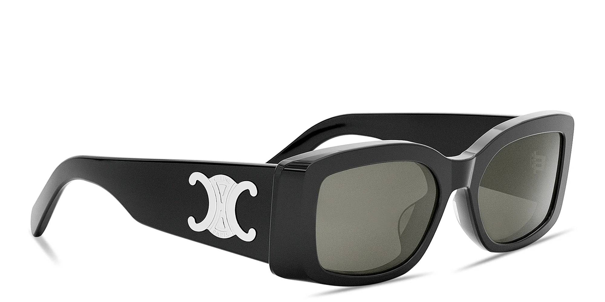 Shop CELINE Maxi Triomphe Rectangular Sunglasses in Black online.