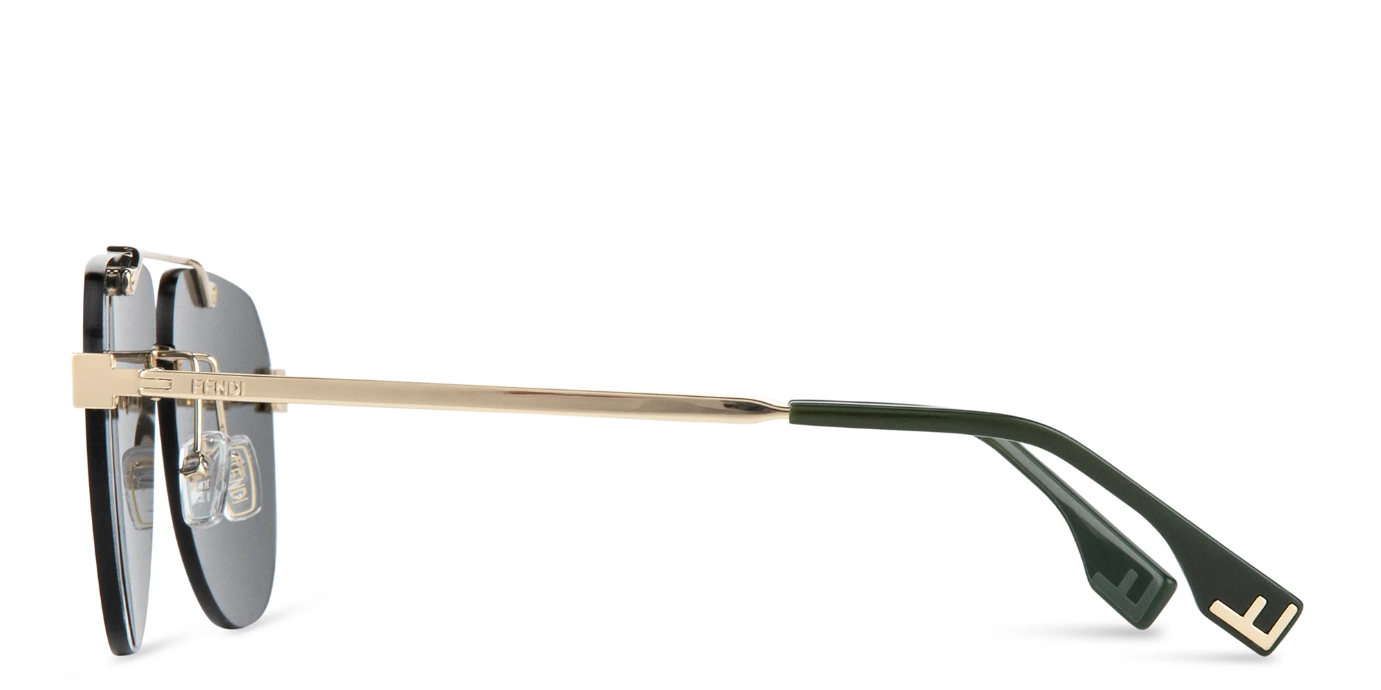 Shop FENDI Sky Rimless Aviator Sunglasses in Gold online.