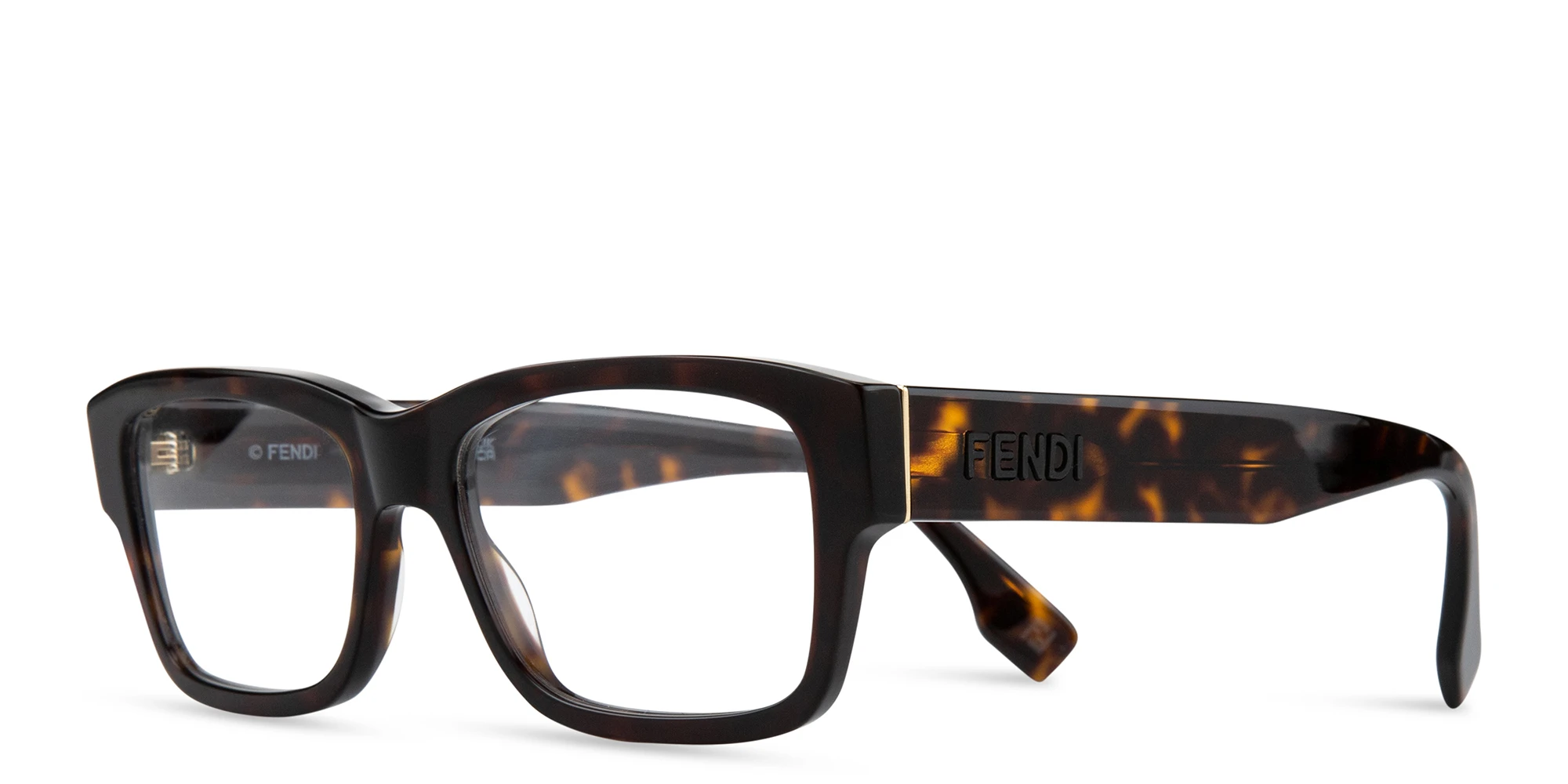 Shop FENDI Fendi Signature Wide Rectangle Eyeglasses in Havana online.