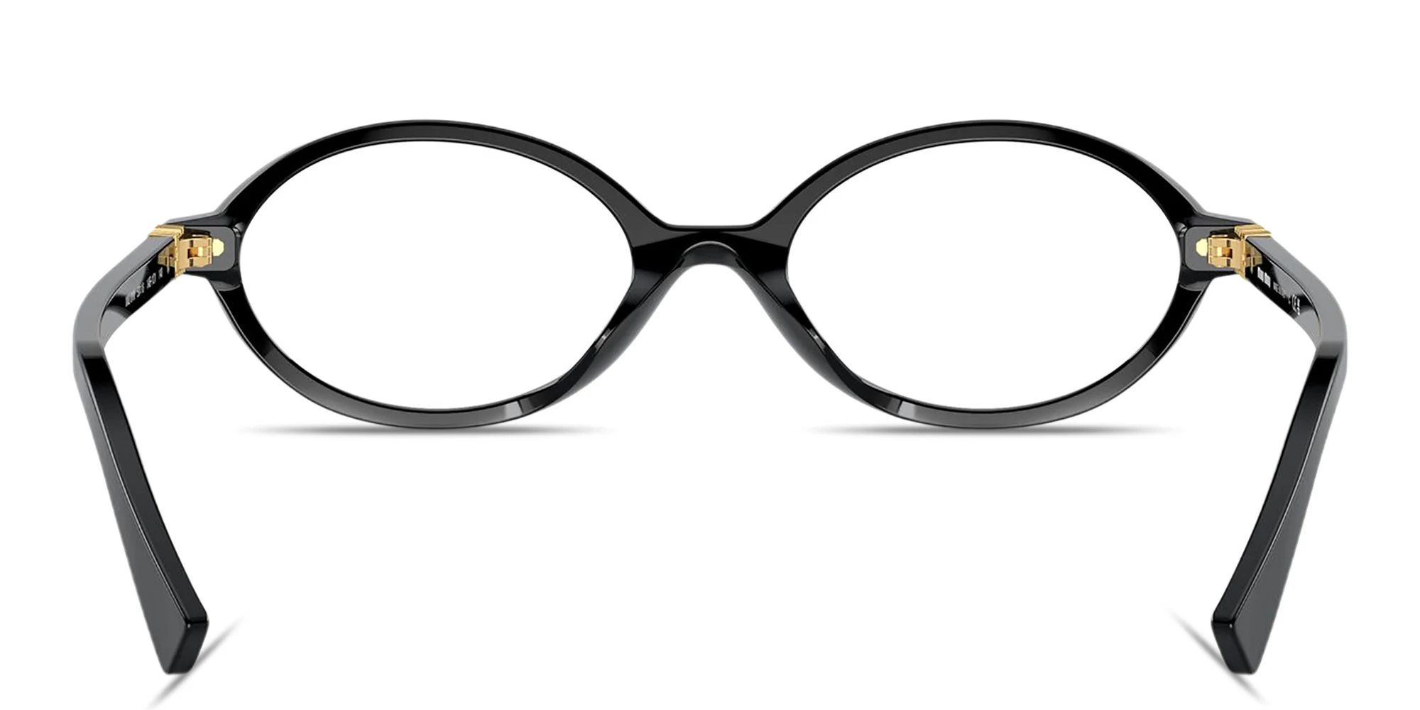 Shop MIU MIU Vertical Logo Oval Eyeglasses in Black online.