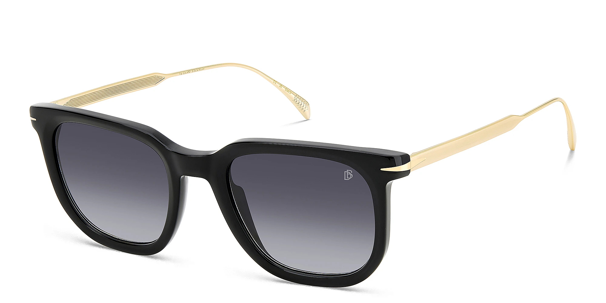Shop DAVID BECKHAM Style Pioneer Rectangle Sunglasses in Black Gold online.