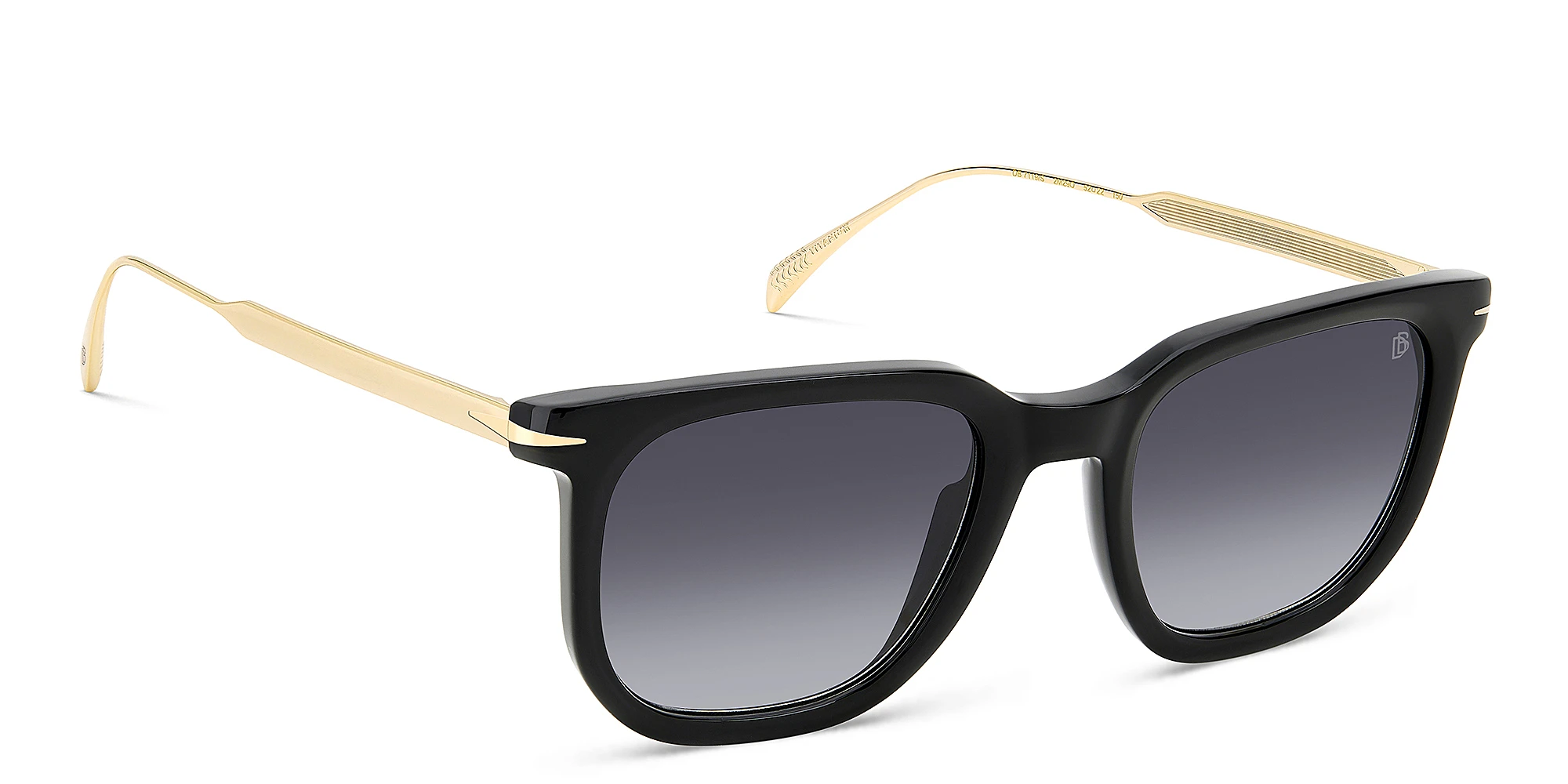 Shop DAVID BECKHAM Style Pioneer Rectangle Sunglasses in Black Gold online.