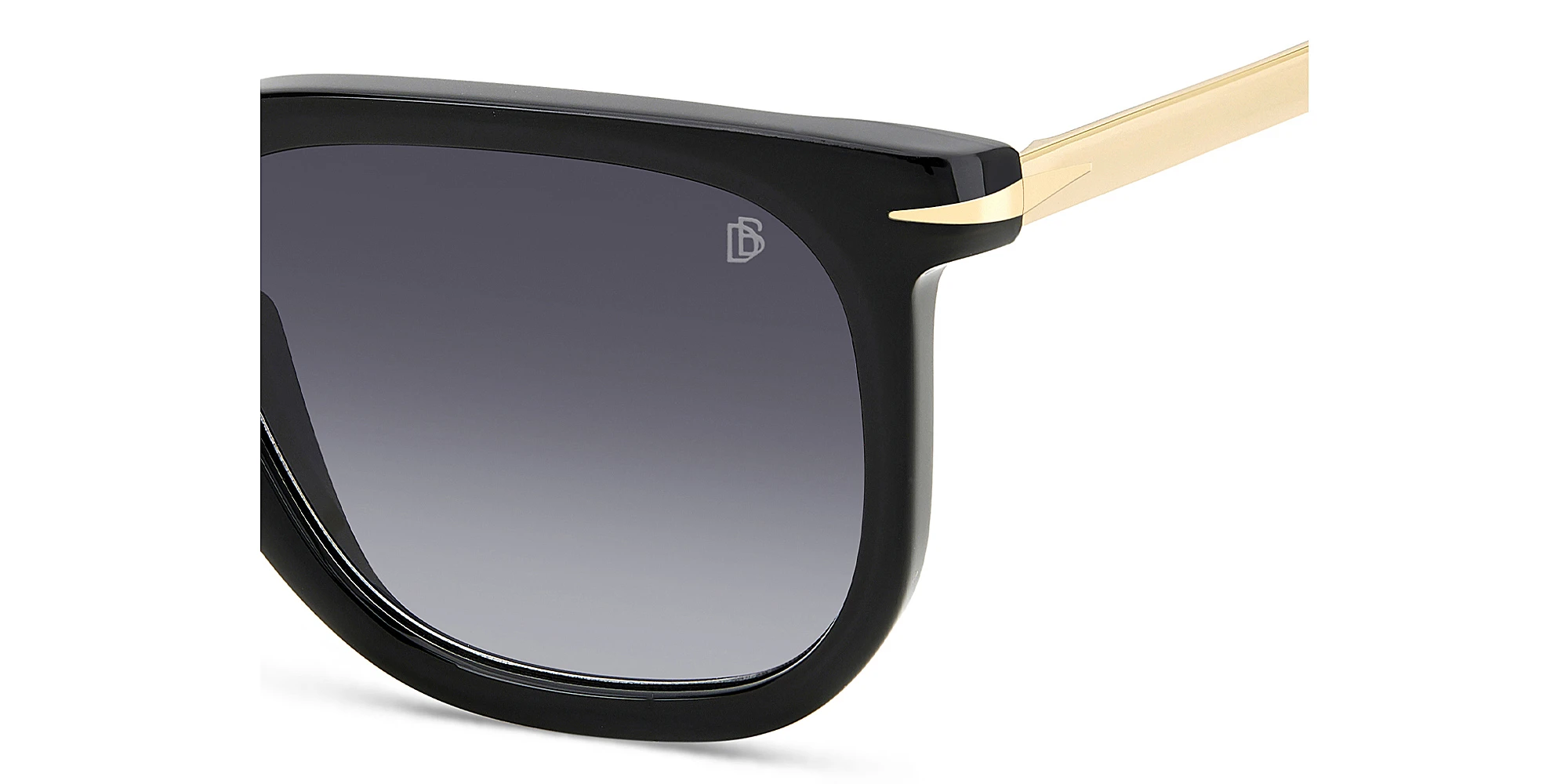 Shop DAVID BECKHAM Style Pioneer Rectangle Sunglasses in Black Gold online.