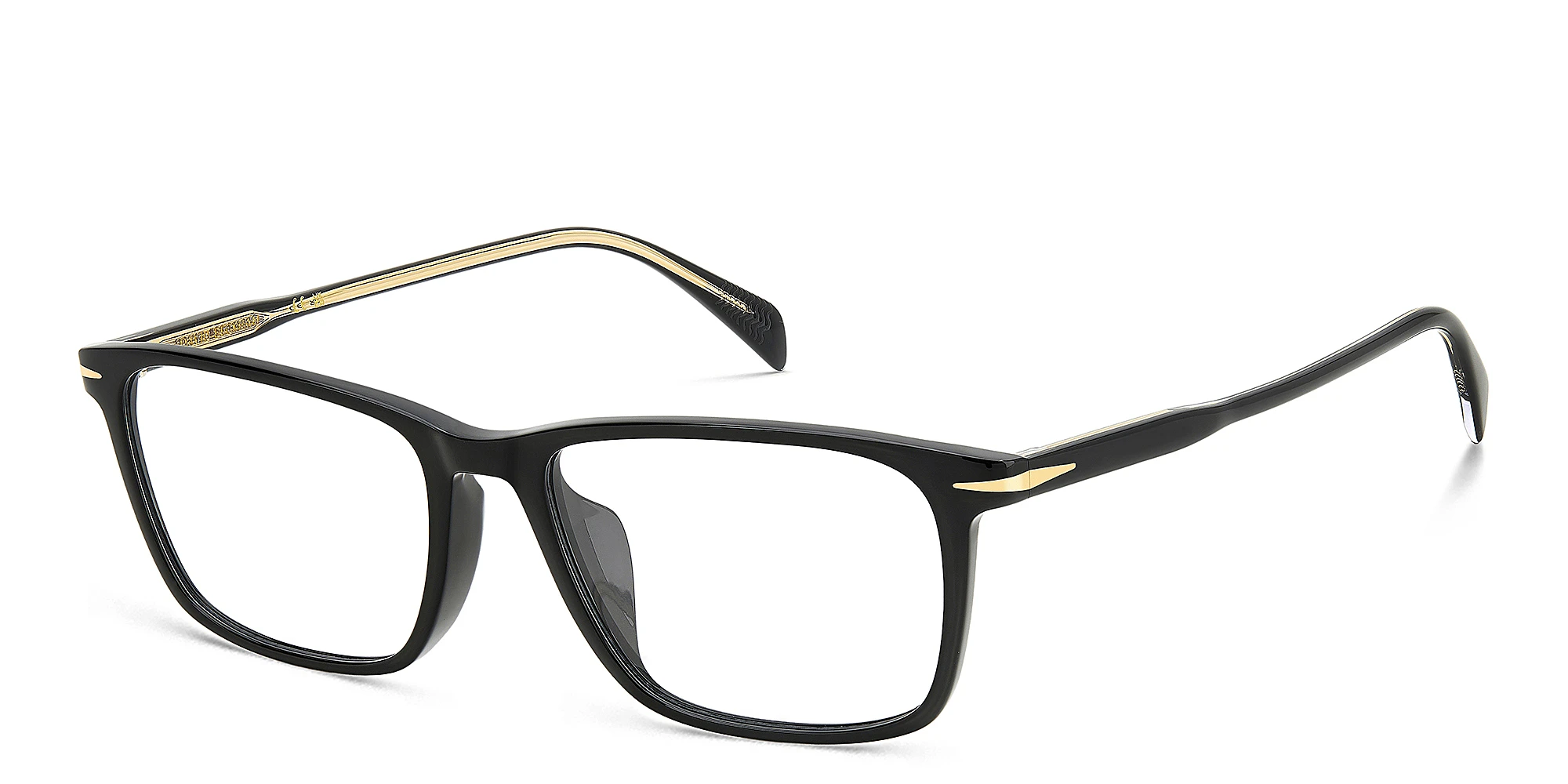 Shop DAVID BECKHAM Timeless Icons Rectangle Eyeglasses in Black online.