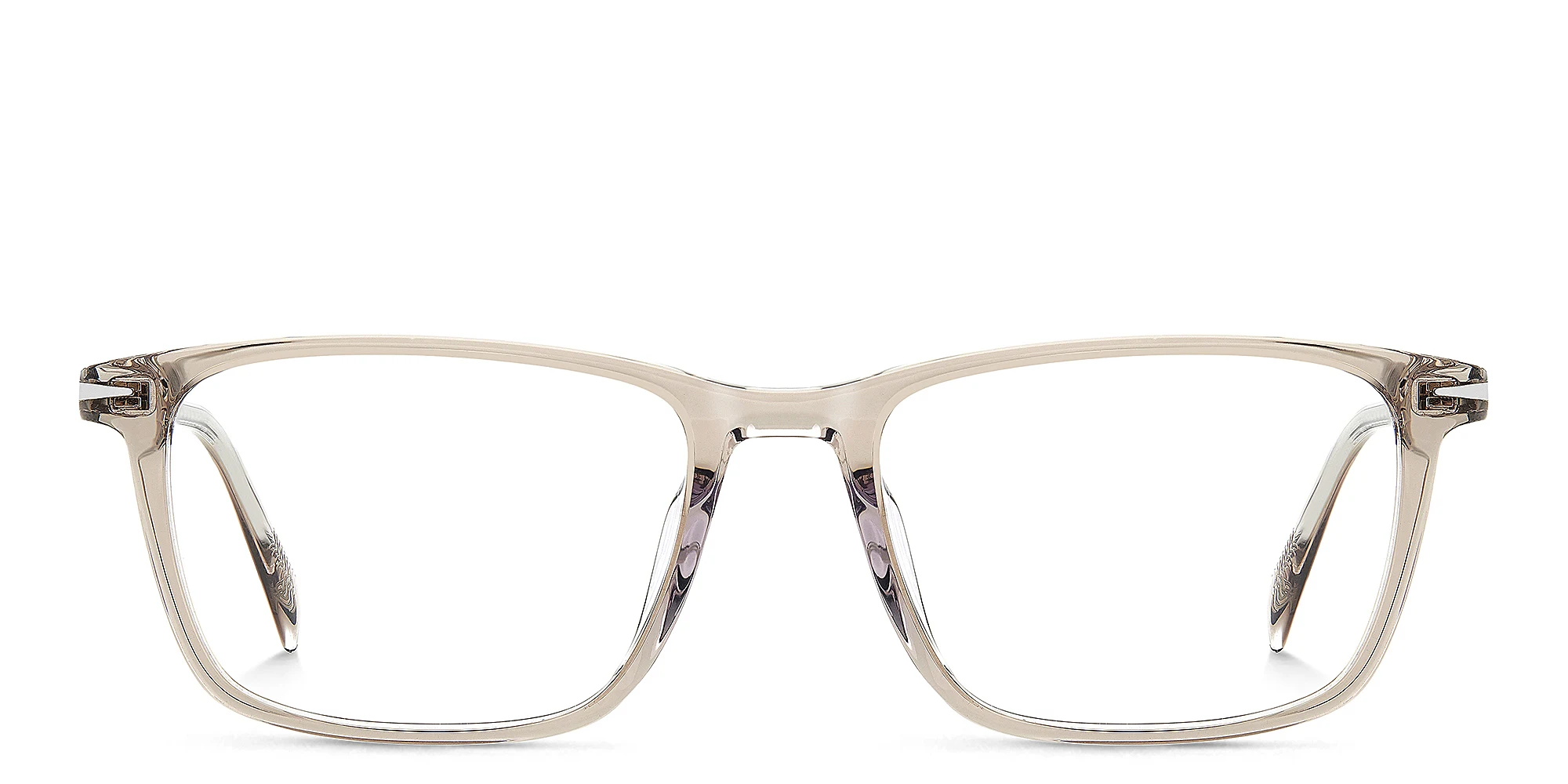 Shop DAVID BECKHAM Timeless Icons Rectangle Eyeglasses in Beige Crystal online.