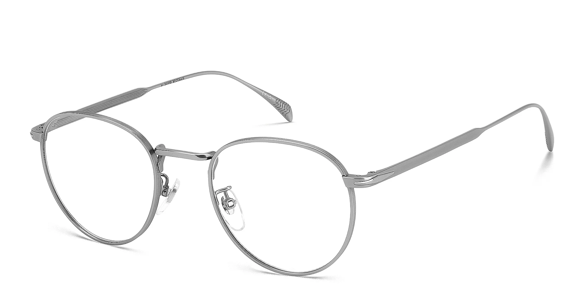 Shop DAVID BECKHAM Timeless Icons Panthos Eyeglasses in Matte Ruthenium online.