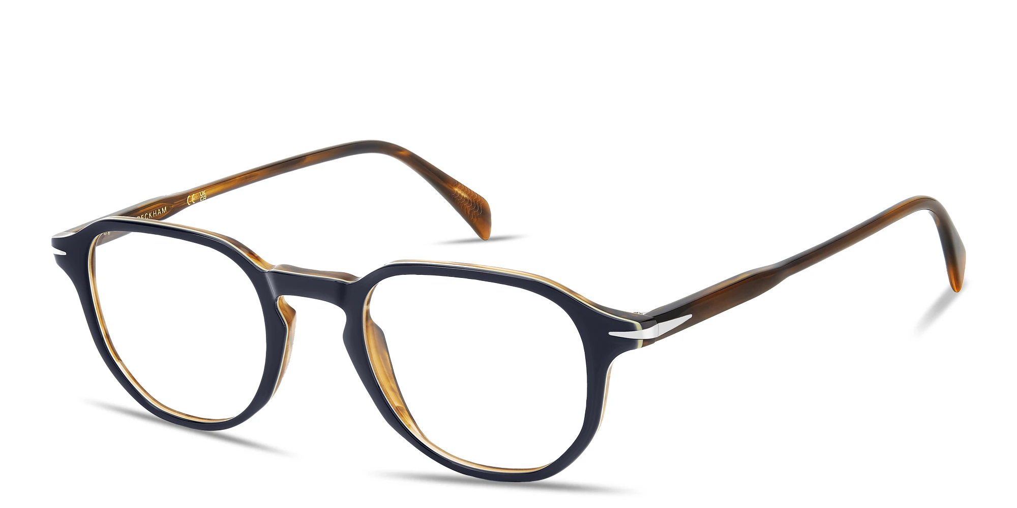 Shop DAVID BECKHAM Talisman Irregular Eyeglasses in Dark Blue online.