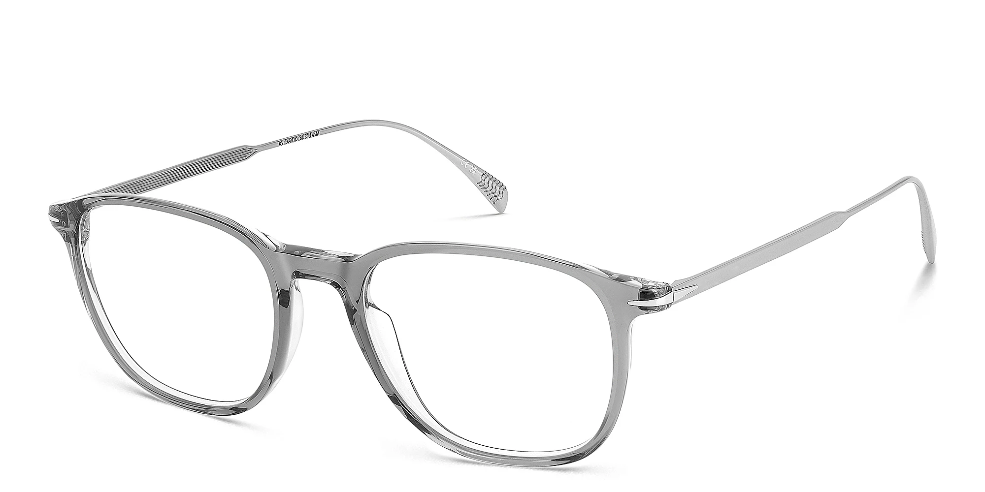 Shop DAVID BECKHAM Timeless Icons Square Eyeglasses in Grey Ruthenium online.