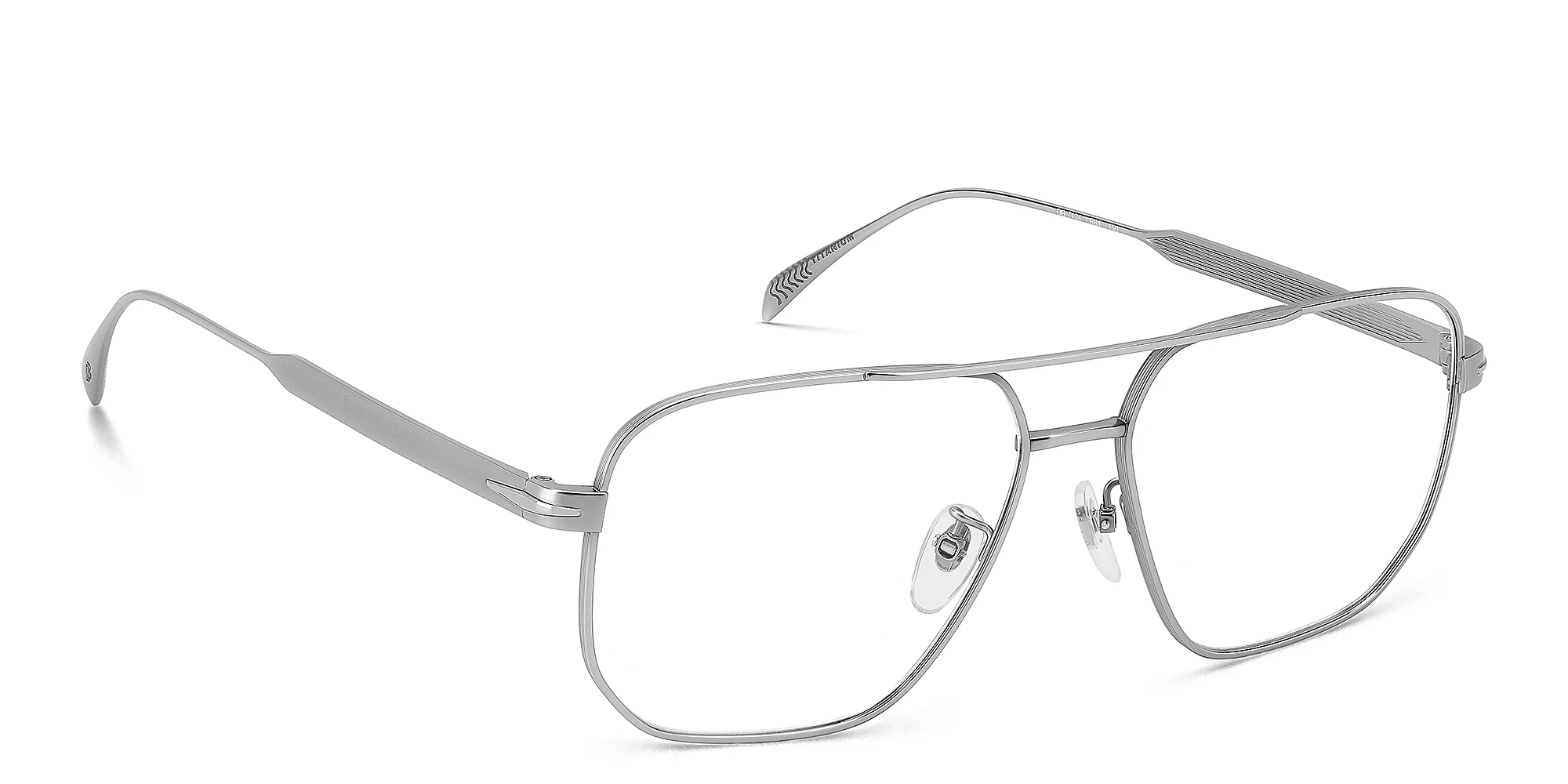 Shop DAVID BECKHAM Style Pioneer Wide Rectangle Eyeglasses in Matte Ruthenium online.