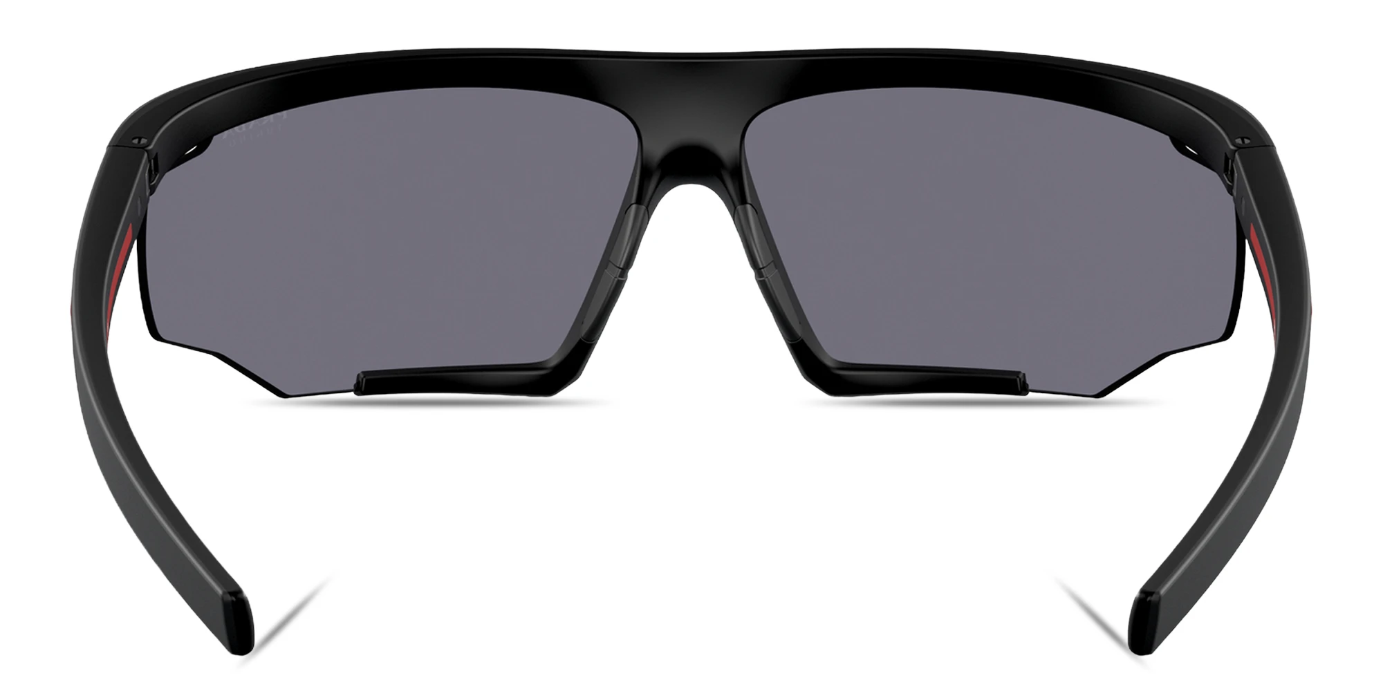 Shop Prada Linea Rossa Logo Half-Rim Wide Irregular Sunglasses in Black online.