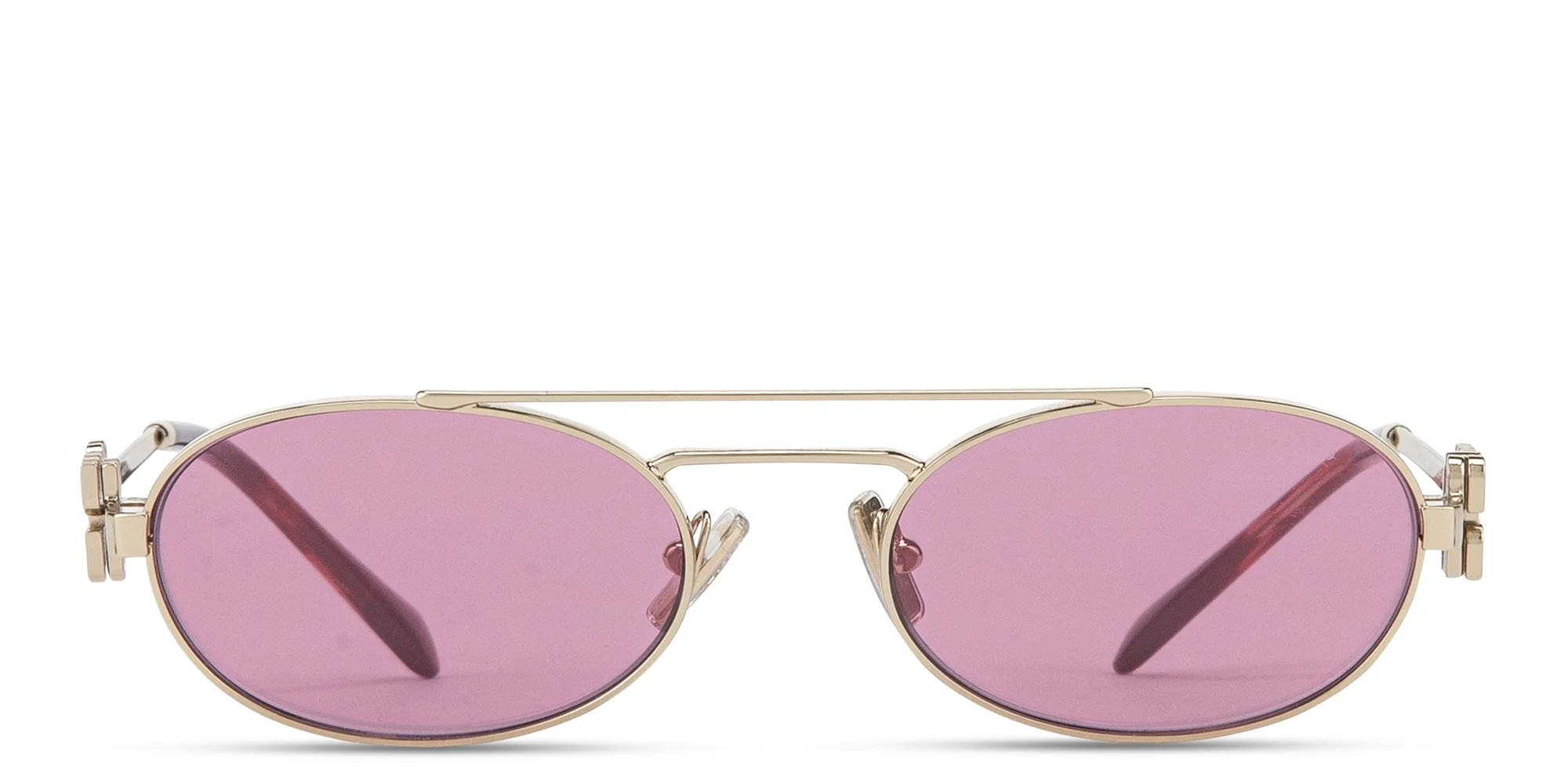 Shop MIU MIU Vertical Logo Oval Sunglasses in Gold online.