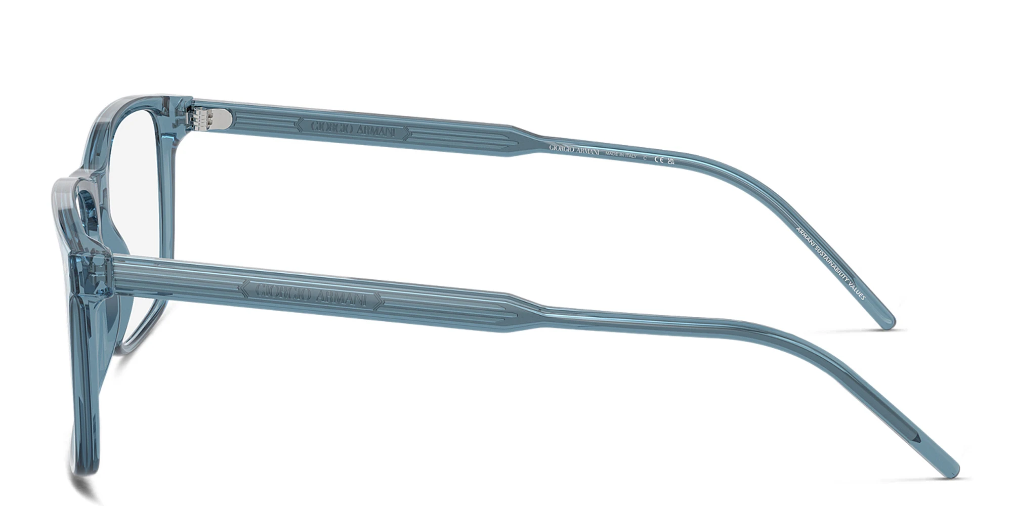 Shop GIORGIO ARMANI Logo Wide Rectangle Eyeglasses in Transparent Blue online.
