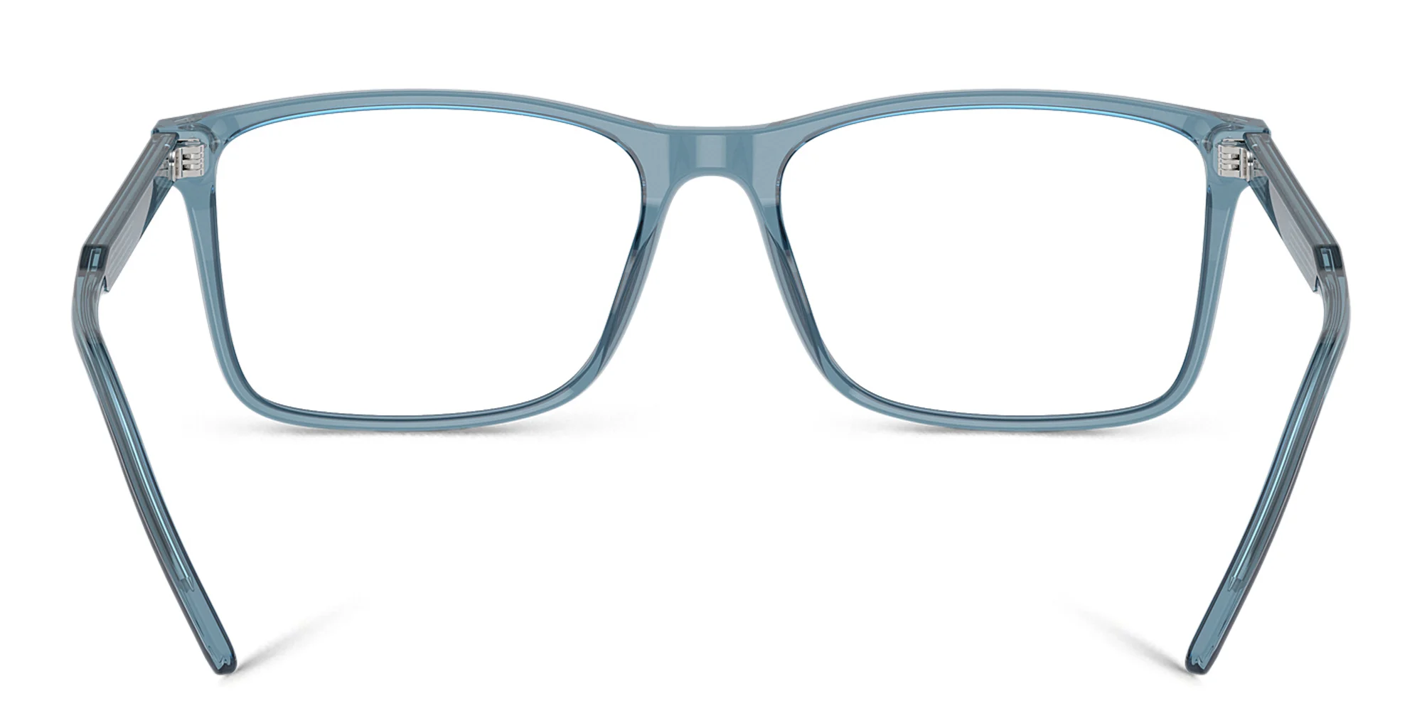 Shop GIORGIO ARMANI Logo Wide Rectangle Eyeglasses in Transparent Blue online.