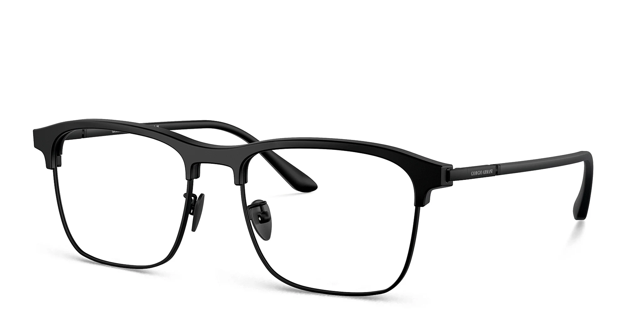 Shop GIORGIO ARMANI Logo Rectangle Eyeglasses in Matte Black online.