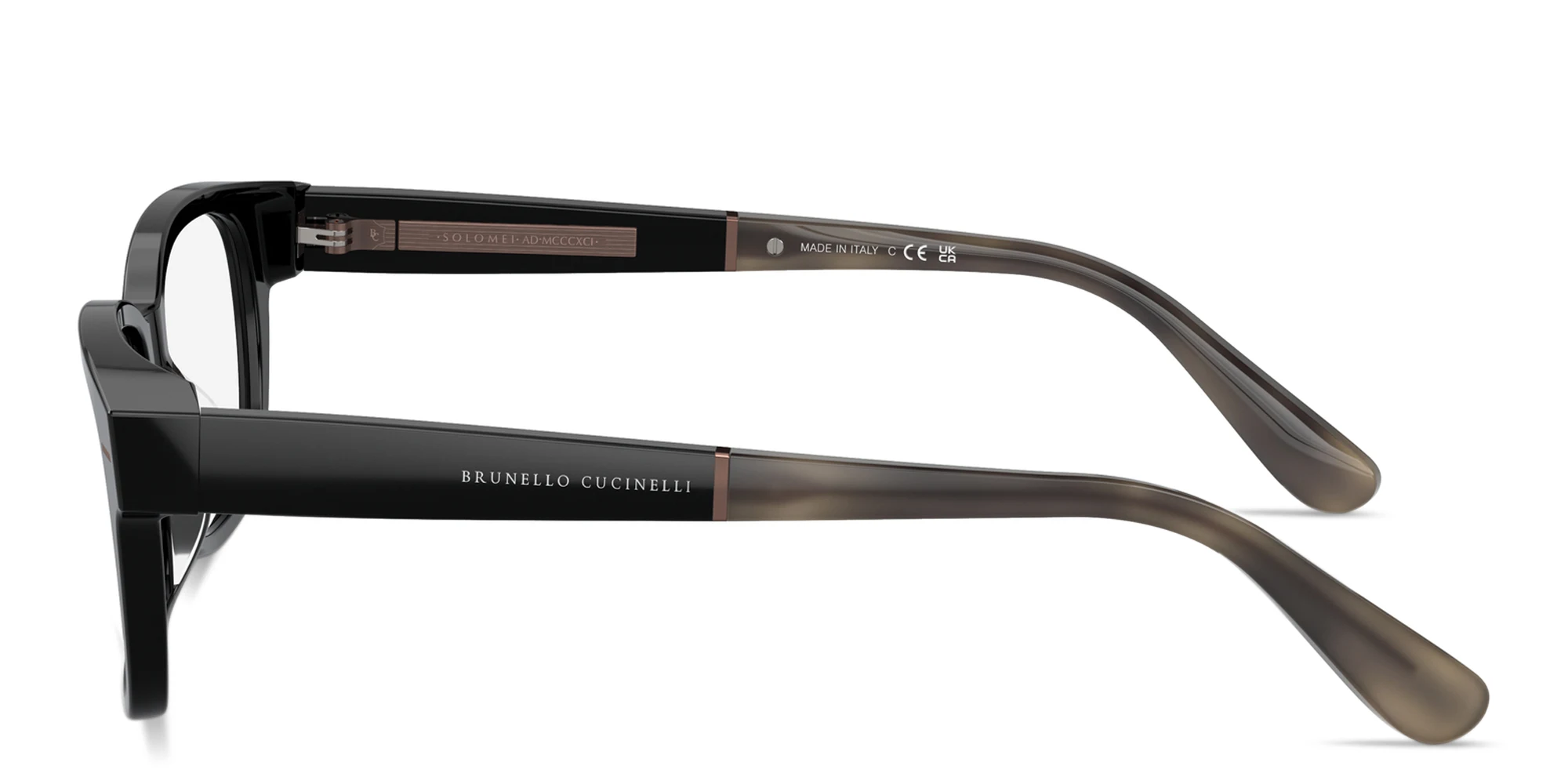 Shop BRUNELLO CUCINELLI Sartorial Sunset Unisex Rectangle Eyeglasses in Black online.