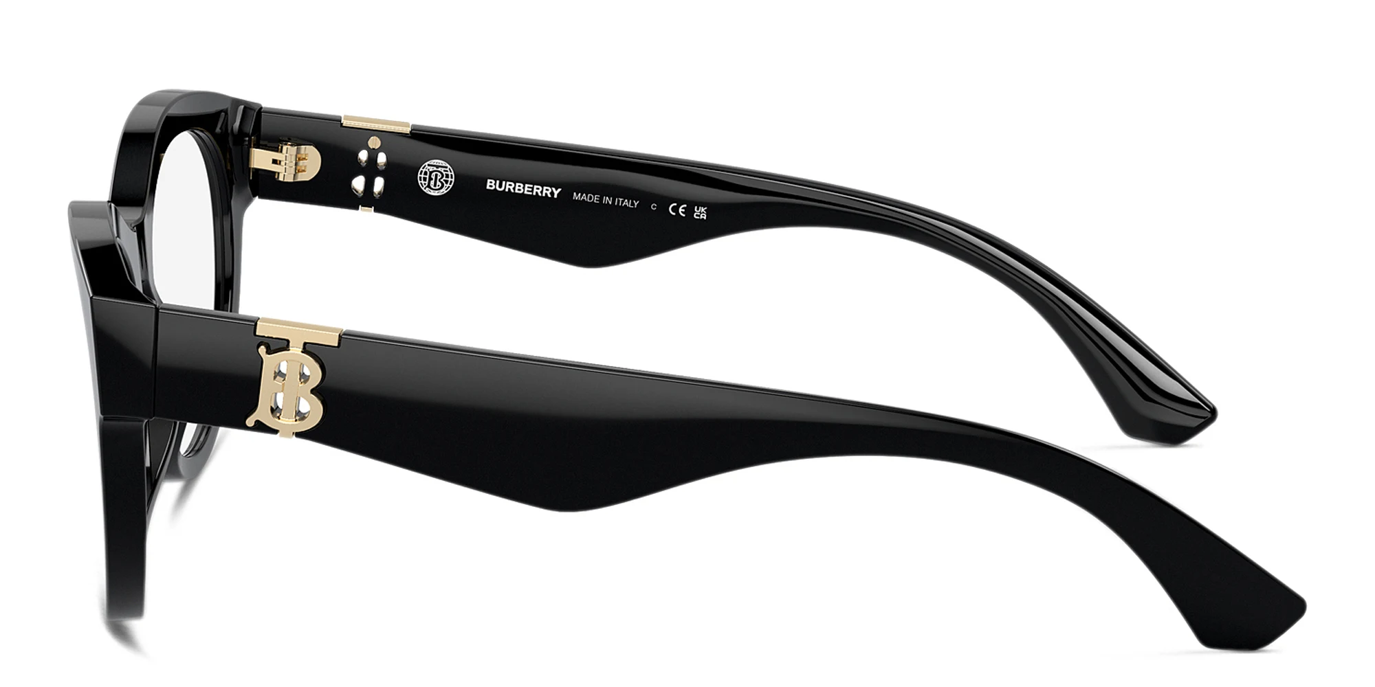 Shop BURBERRY TB Motif Round Eyeglasses in Black online.