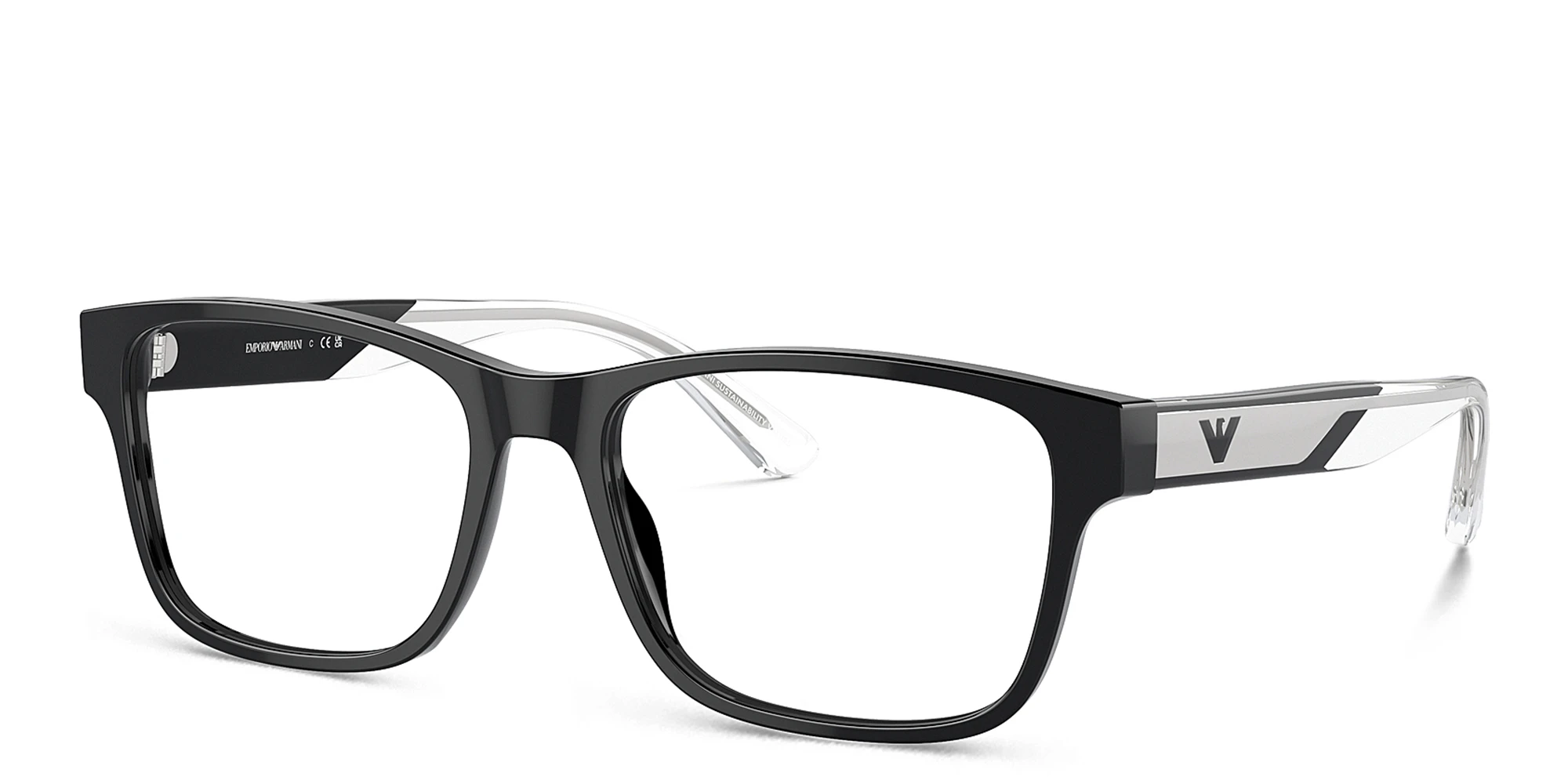 Shop Emporio Armani Logo Wide Rectangle Eyeglasses in Black online.