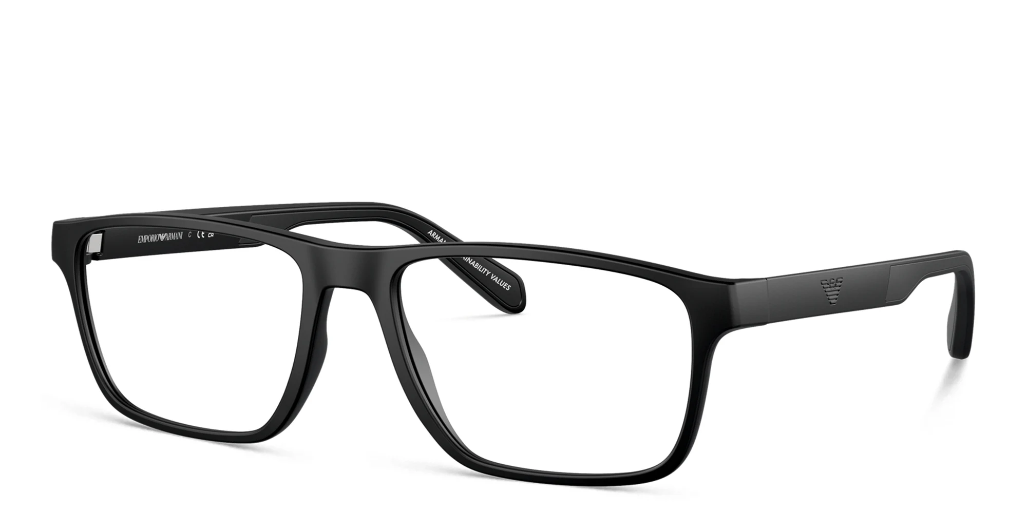 Shop Emporio Armani Logo Wide Rectangle Eyeglasses in Matte Black online.