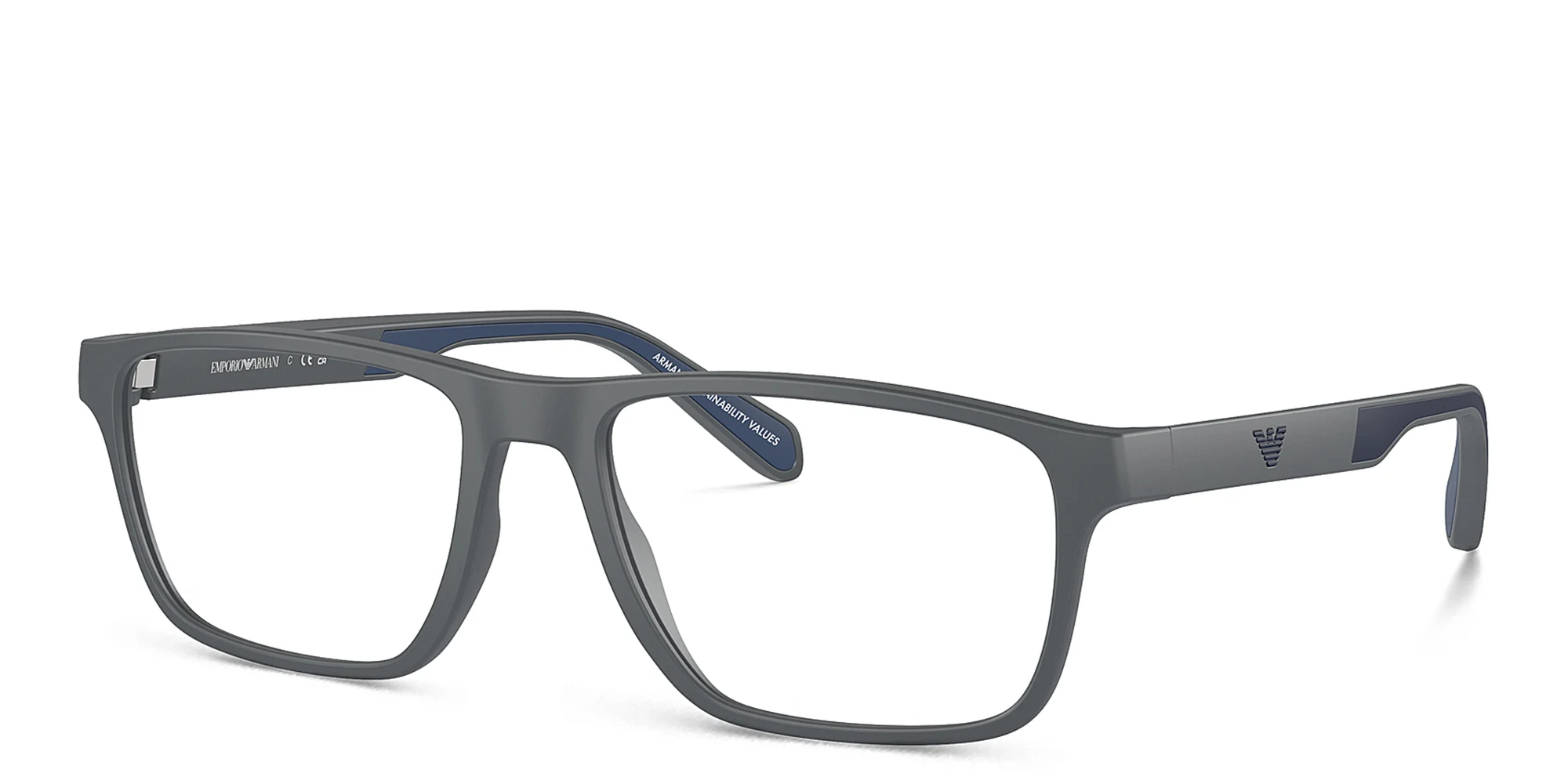 Shop Emporio Armani Logo Wide Rectangle Eyeglasses in Matte Dark Grey online.