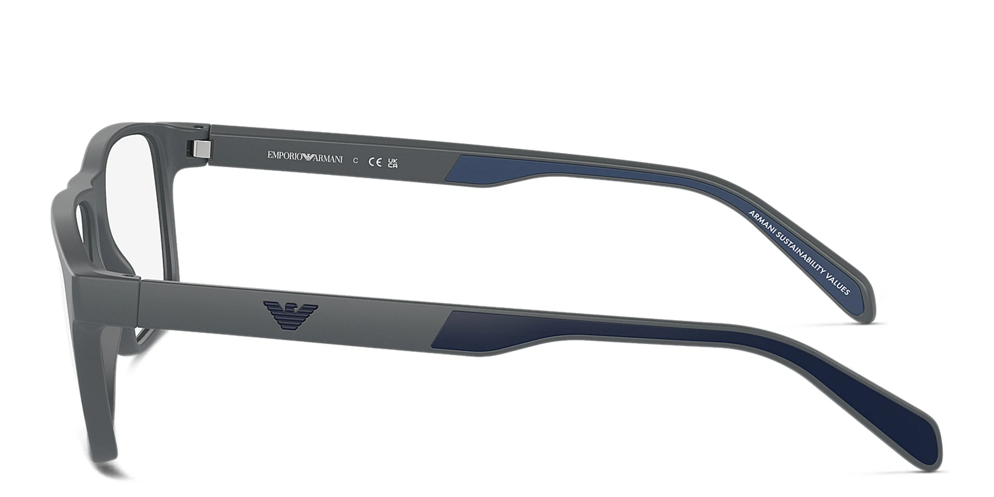 Shop Emporio Armani Logo Wide Rectangle Eyeglasses in Matte Dark Grey online.