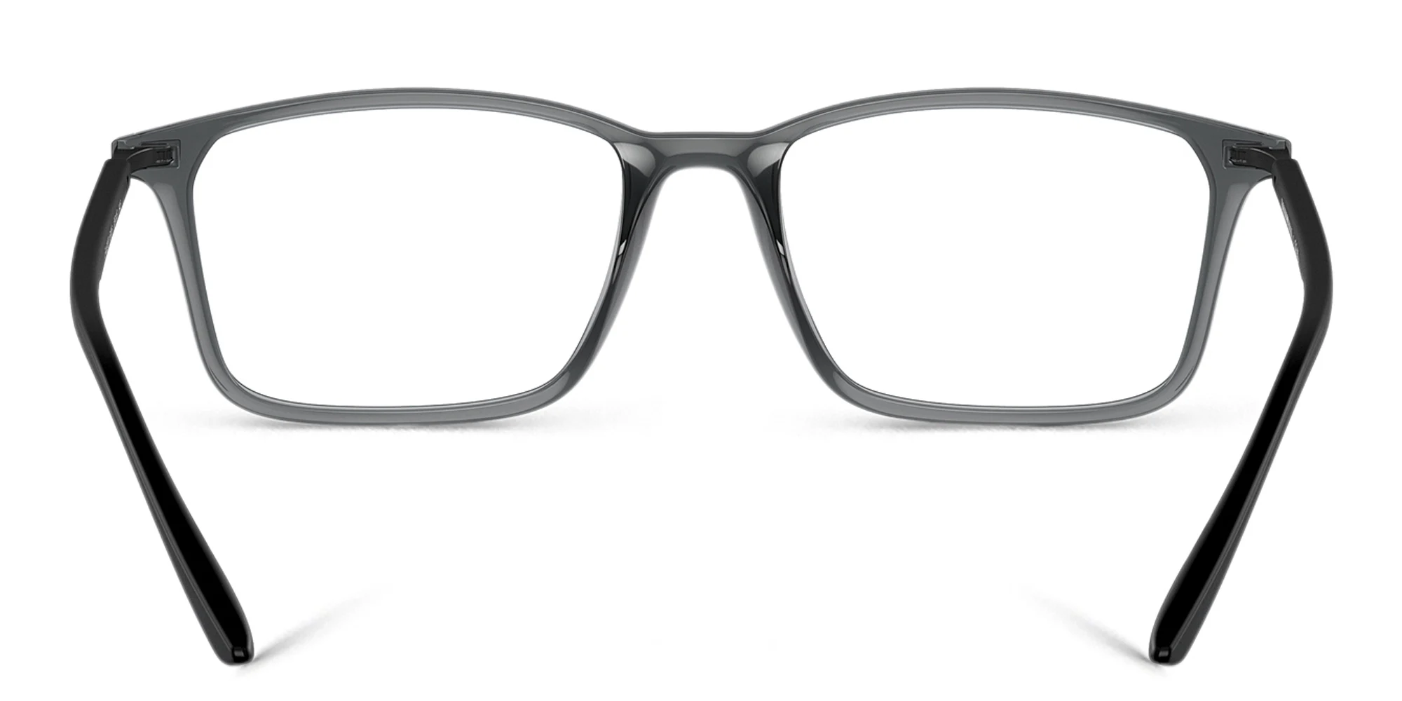 Shop Emporio Armani Logo Wide Rectangle Eyeglasses in Shiny Transparent Black online.