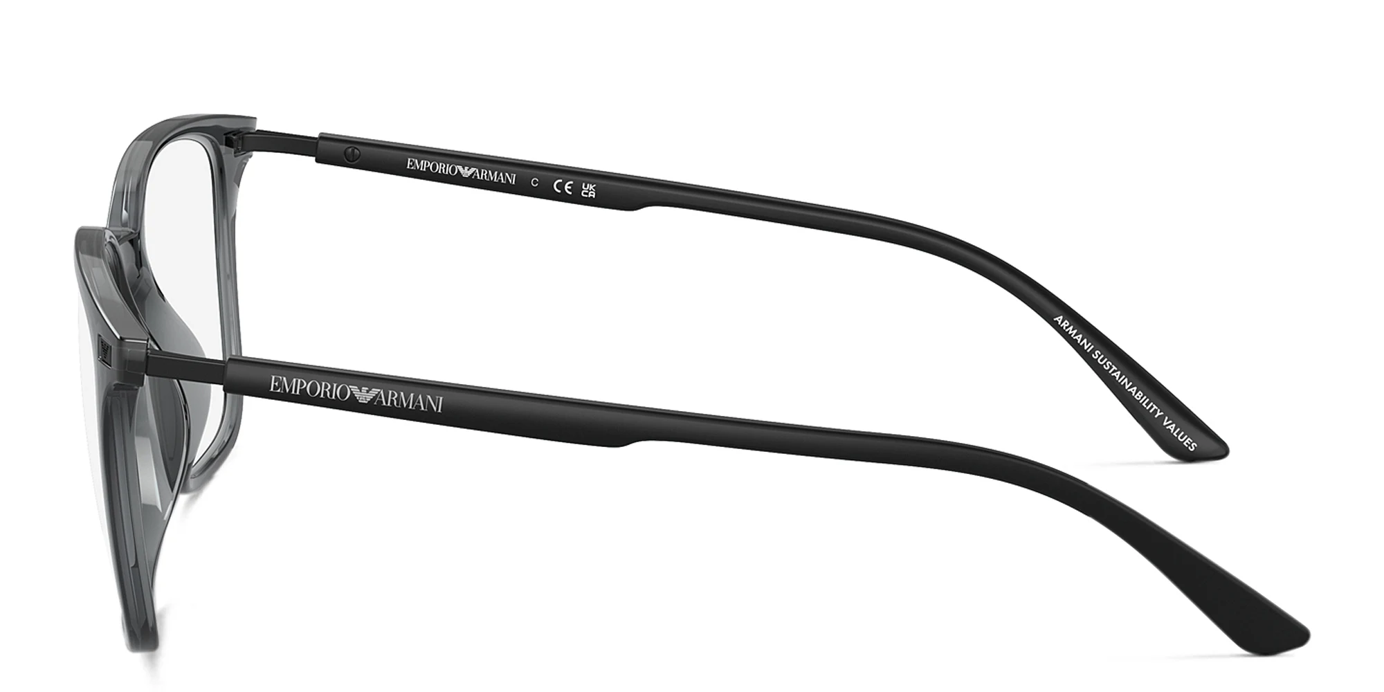 Shop Emporio Armani Logo Square Eyeglasses in Shiny Transparent Black online.