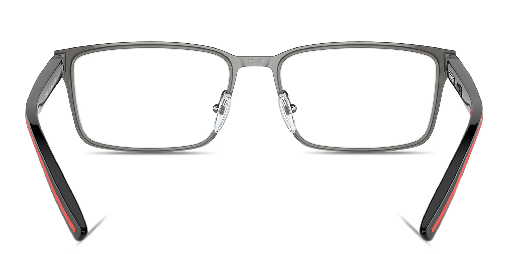 Shop SCUDERIA FERRARI Logo Wide Rectangle Eyeglasses in Gunmetal online.
