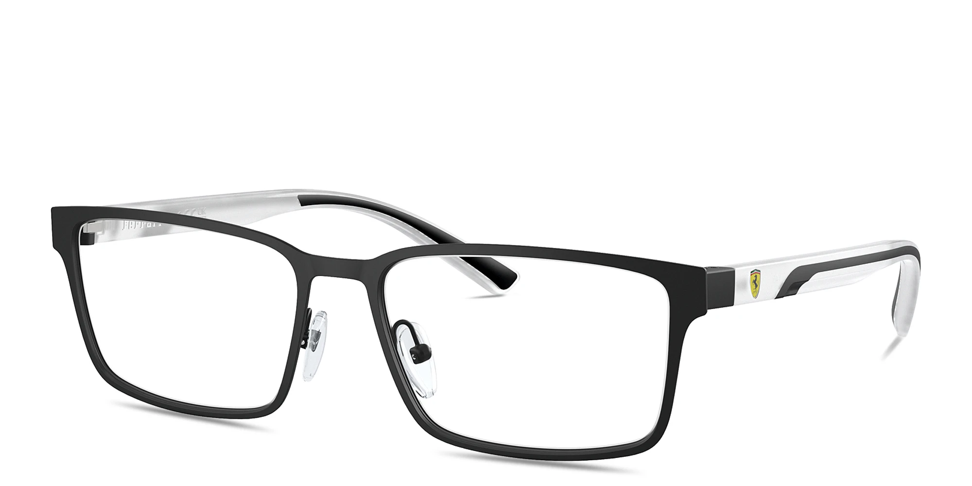 Shop SCUDERIA FERRARI Logo Wide Rectangle Eyeglasses in Matte Black online.
