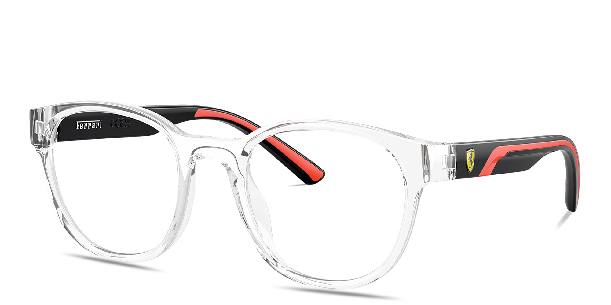 Shop SCUDERIA FERRARI Logo Panthos Eyeglasses in Crystal online.