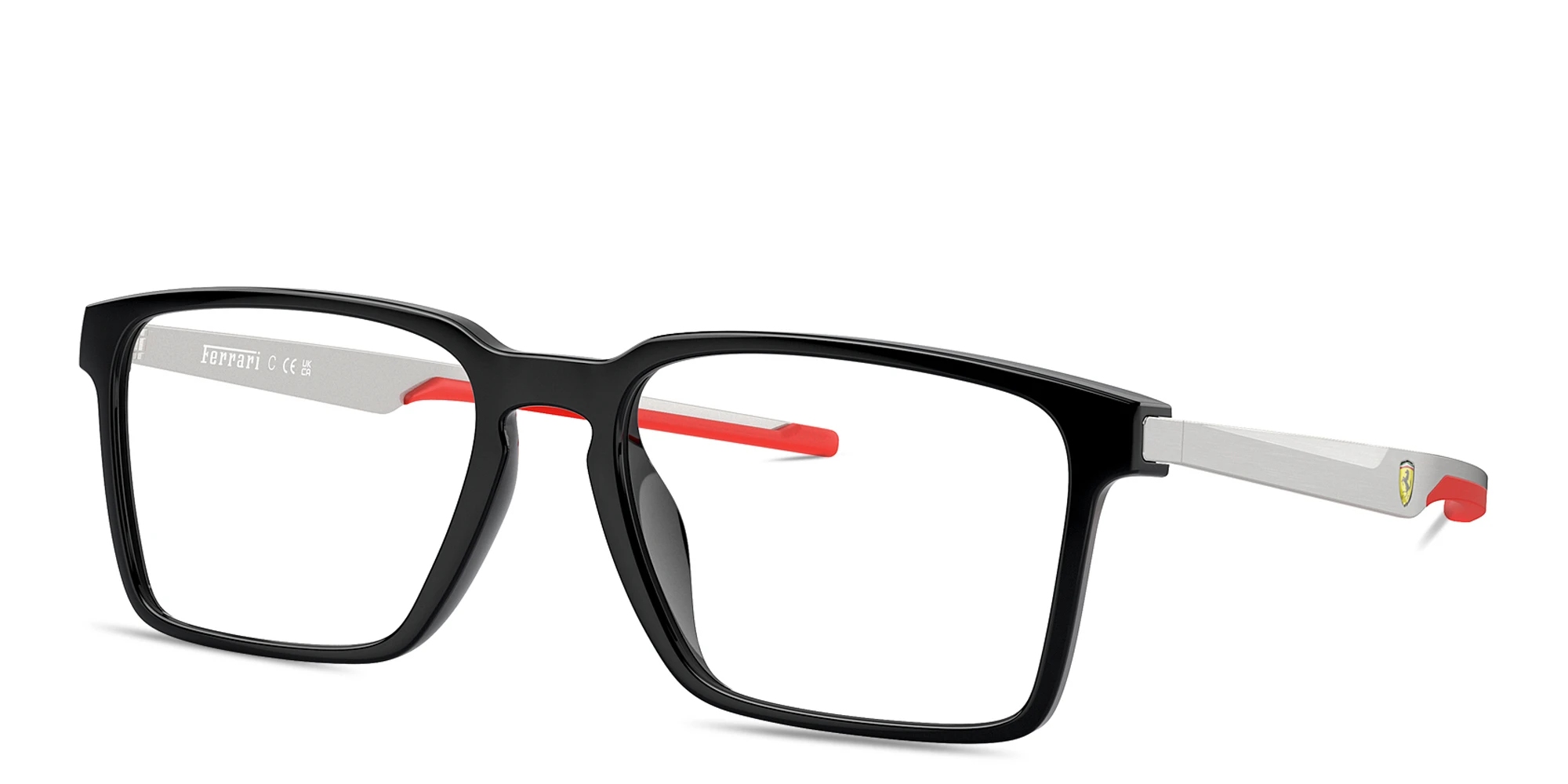 Shop SCUDERIA FERRARI Logo Wide Rectangle Eyeglasses in Black online.